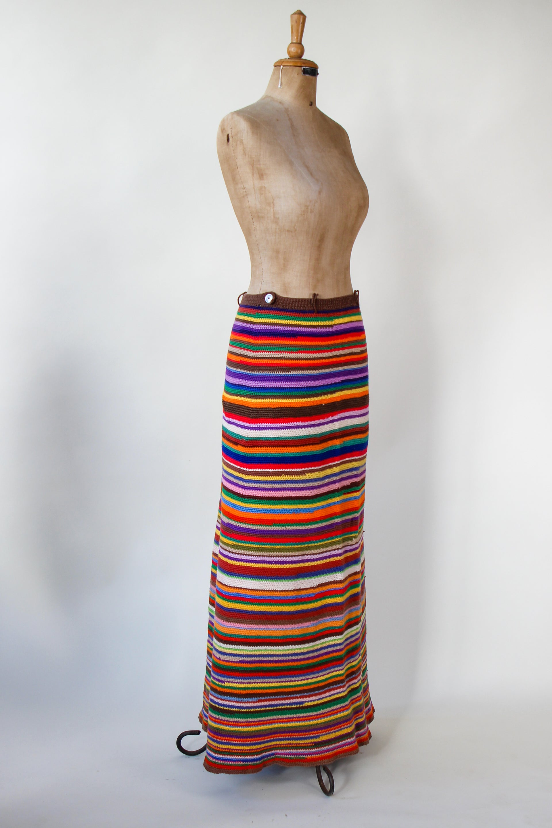 1960s 1970s Vintage Colorfull Handemade Crochet Maxi Skirt // Size S/M