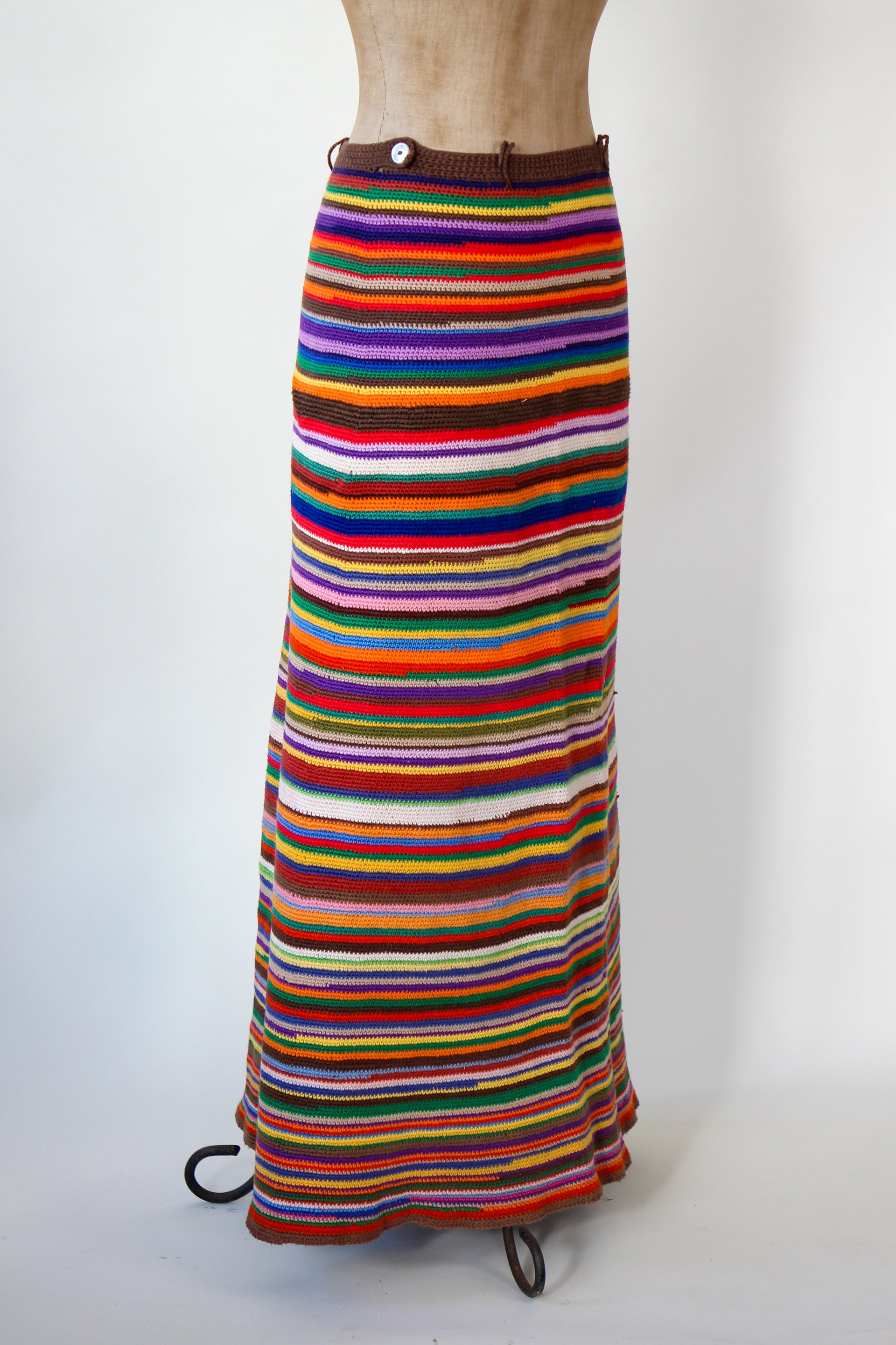 1960s 1970s Vintage Colorfull Handemade Crochet Maxi Skirt // Size S/M