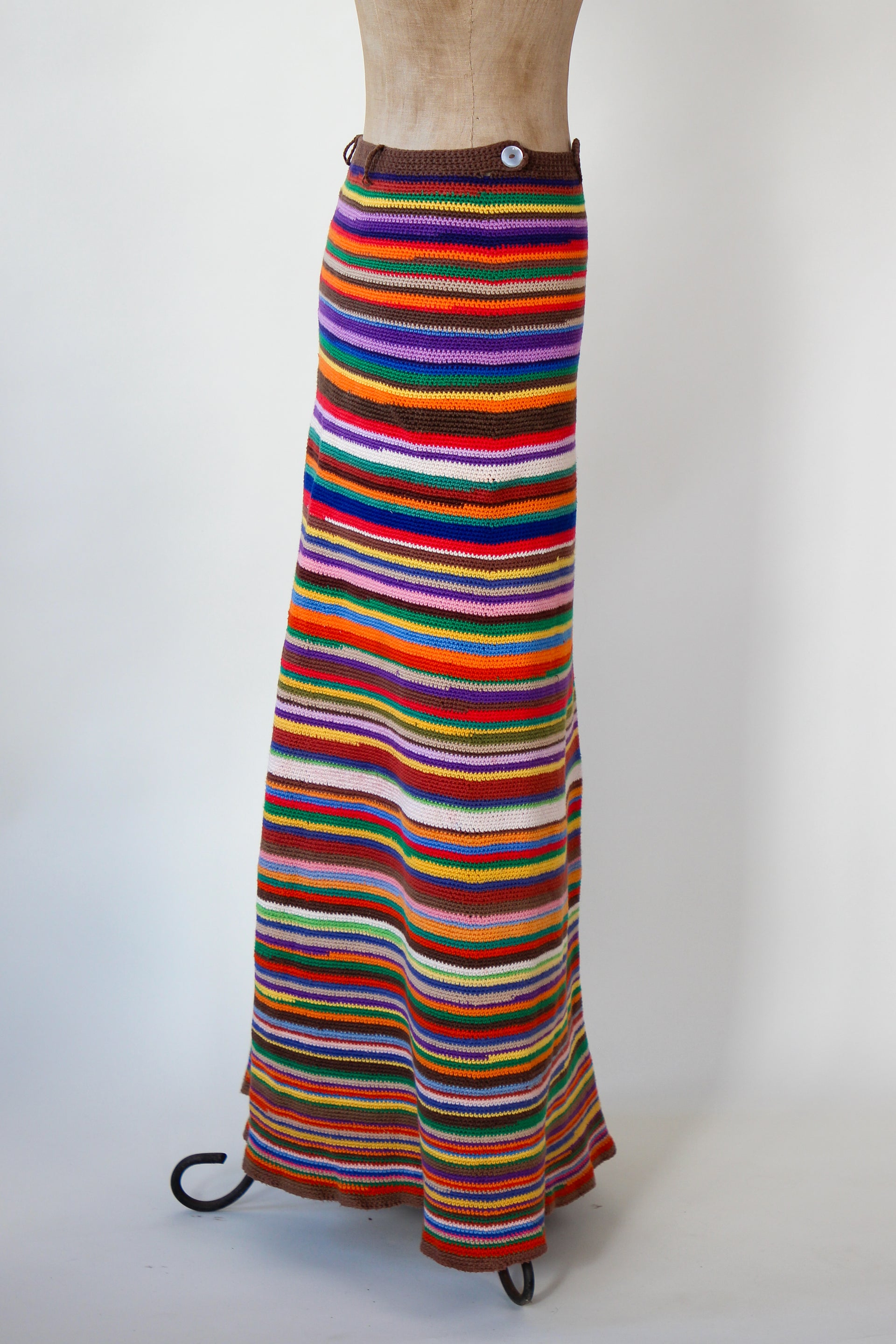 1960s 1970s Vintage Colorfull Handemade Crochet Maxi Skirt // Size S/M