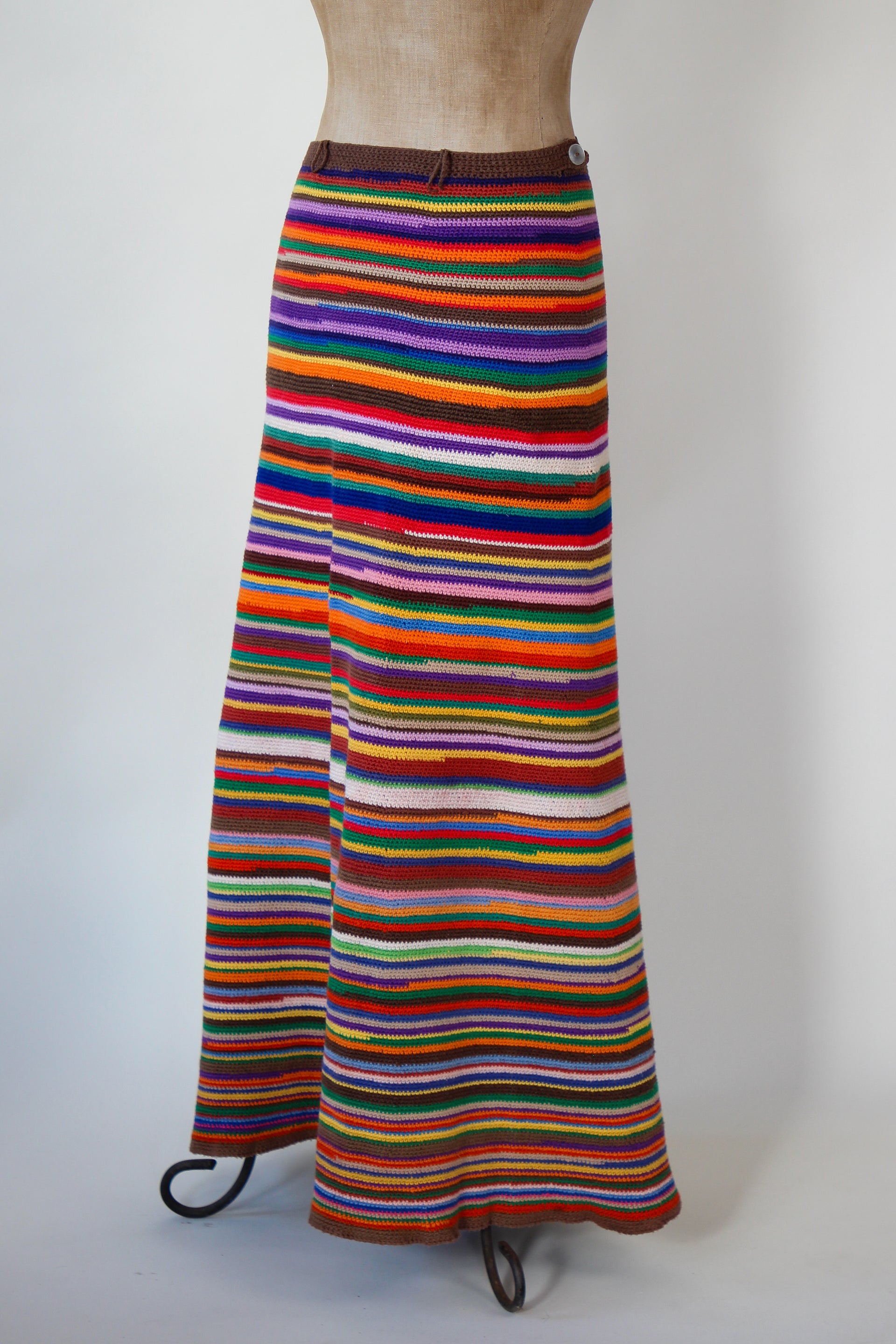 1960s 1970s Vintage Colorfull Handemade Crochet Maxi Skirt // Size S/M