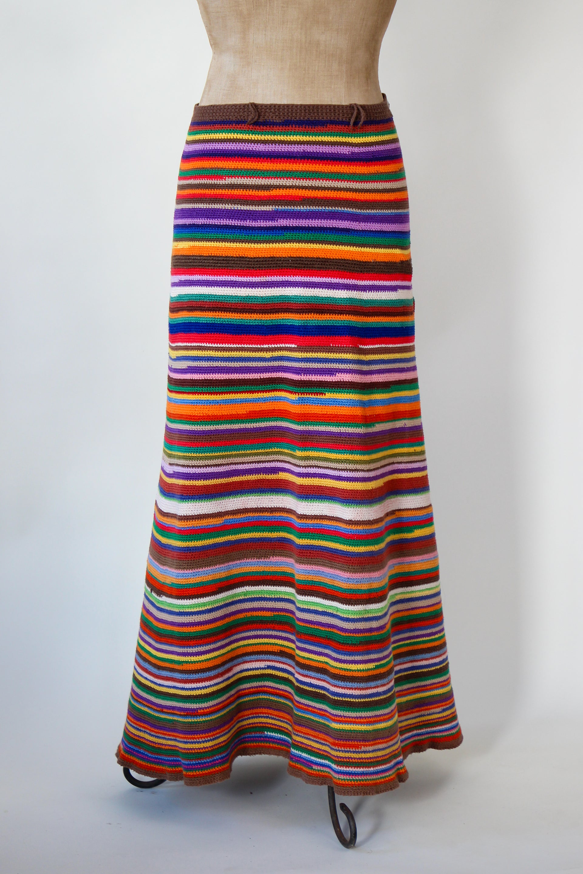 1960s 1970s Vintage Colorfull Handemade Crochet Maxi Skirt // Size S/M