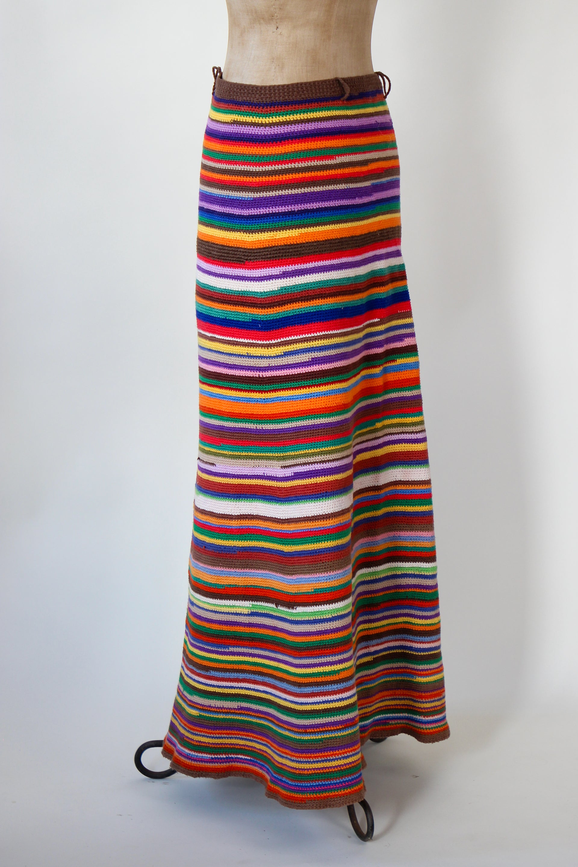 1960s 1970s Vintage Colorfull Handemade Crochet Maxi Skirt // Size S/M