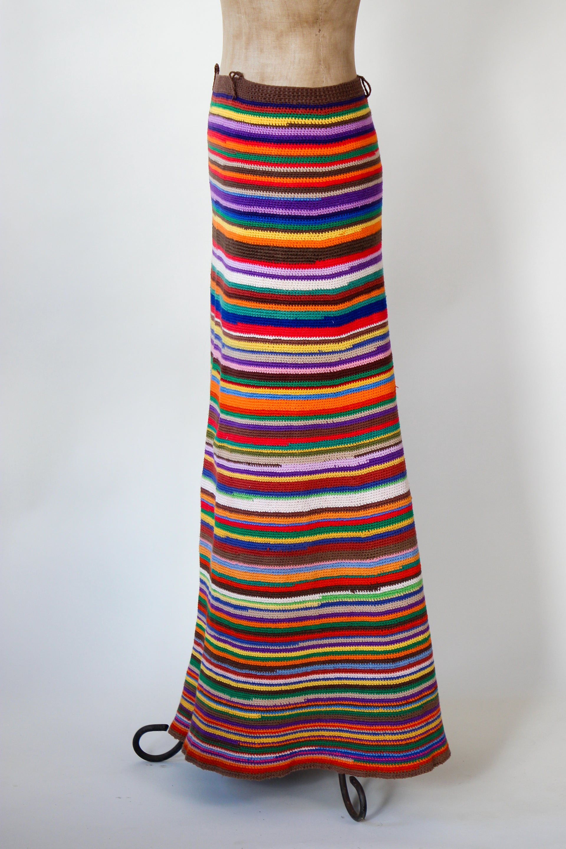 1960s 1970s Vintage Colorfull Handemade Crochet Maxi Skirt // Size S/M