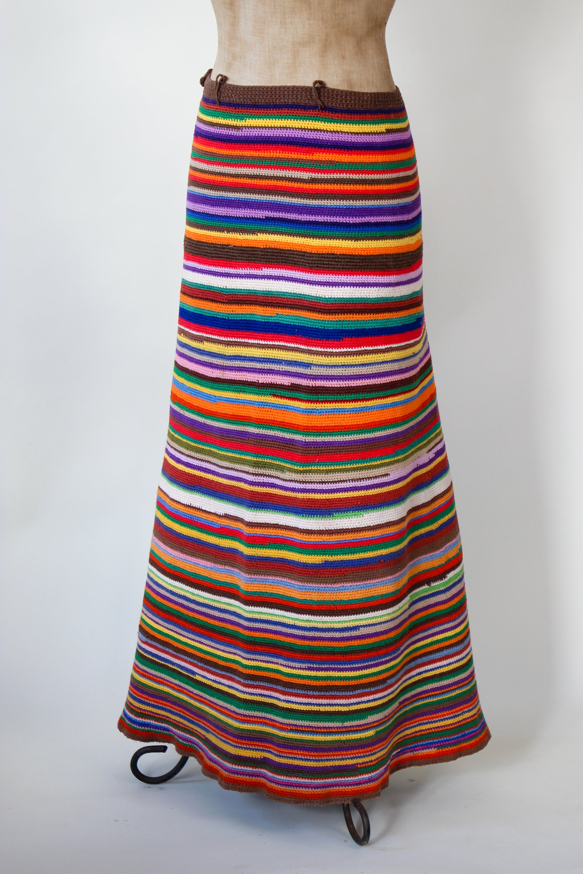 1960s 1970s Vintage Colorfull Handemade Crochet Maxi Skirt // Size S/M