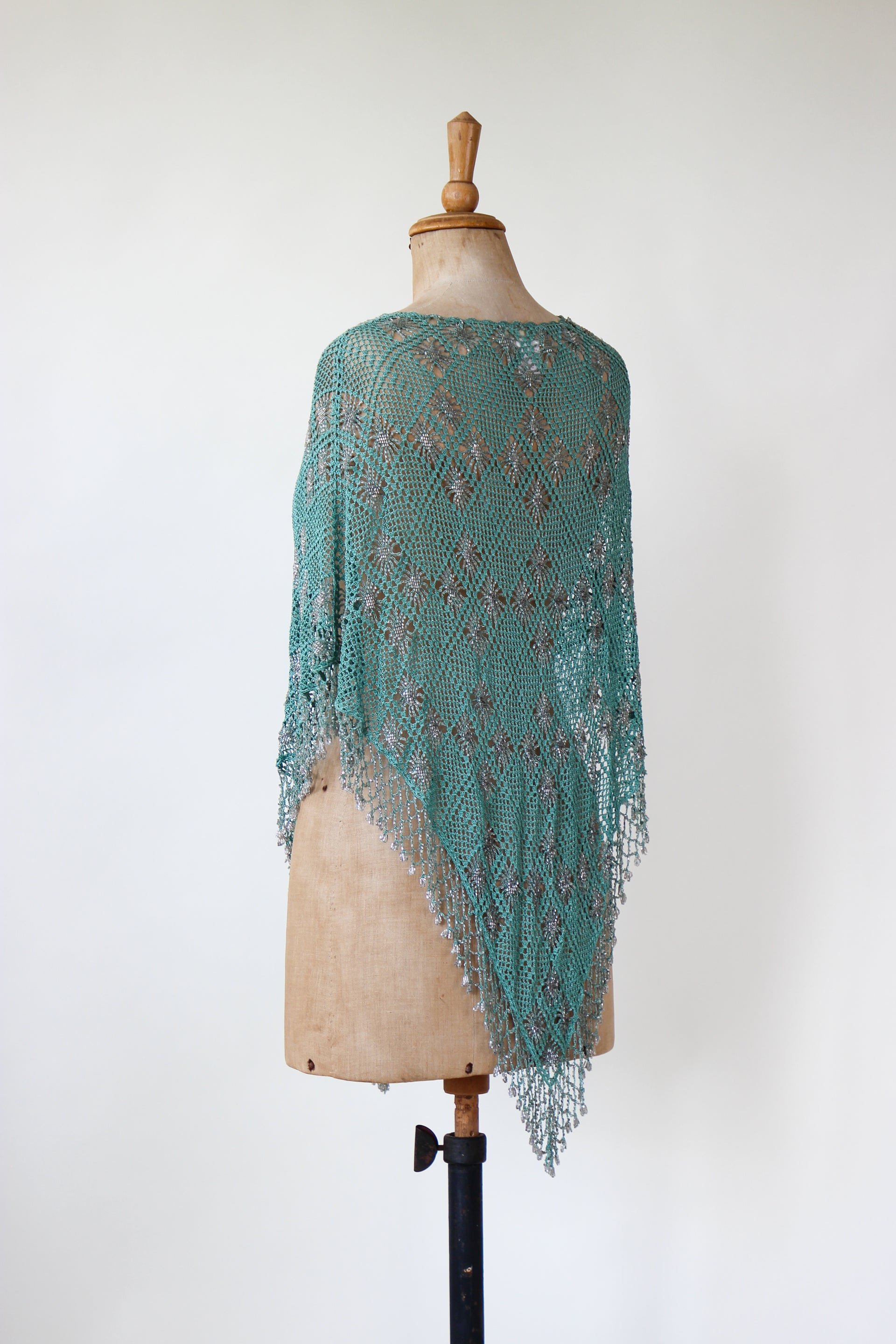 Vintage Turquoise Beaded Crochet Poncho