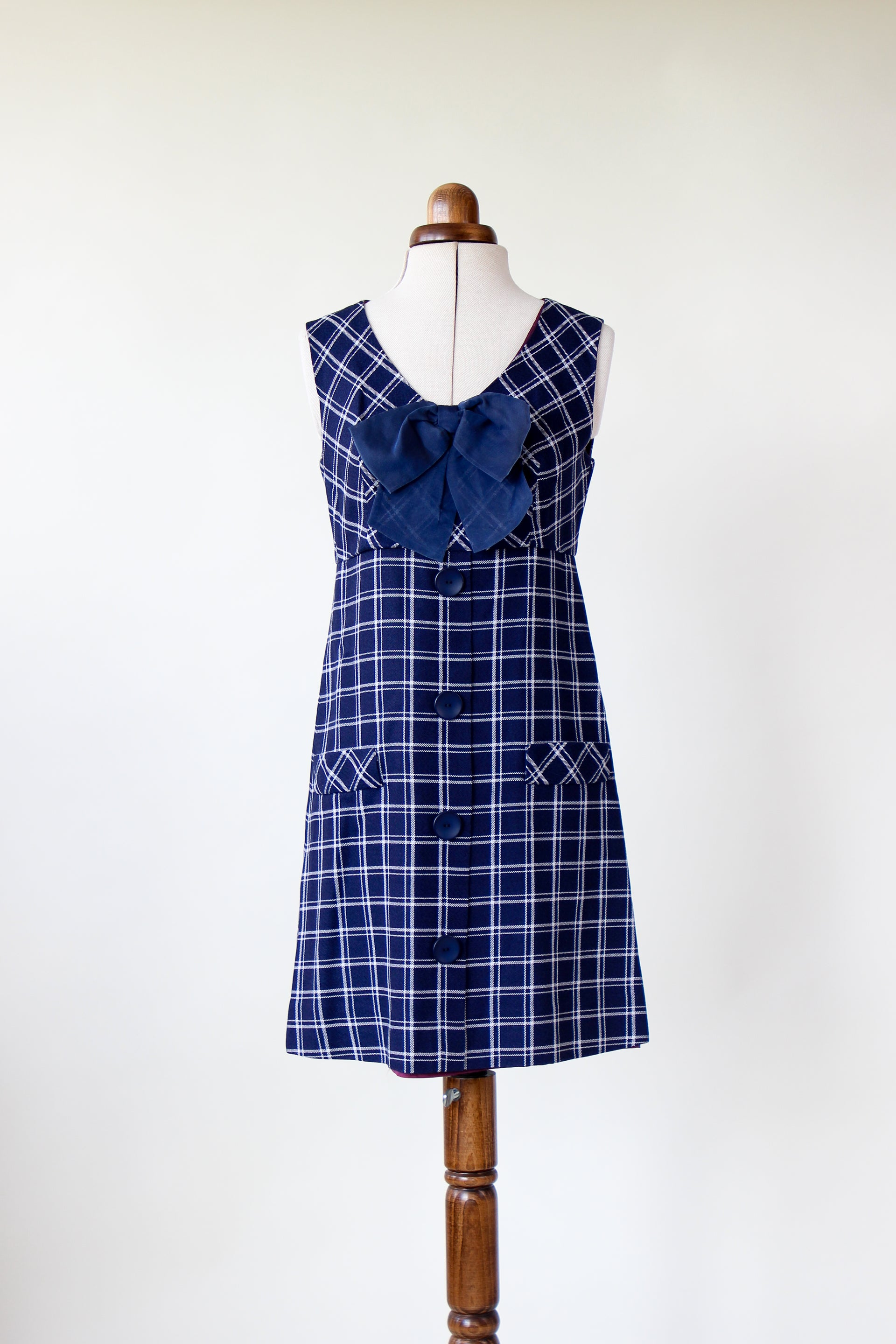 1960s Vintage Checked Shift Mod Wool Dress // Size S