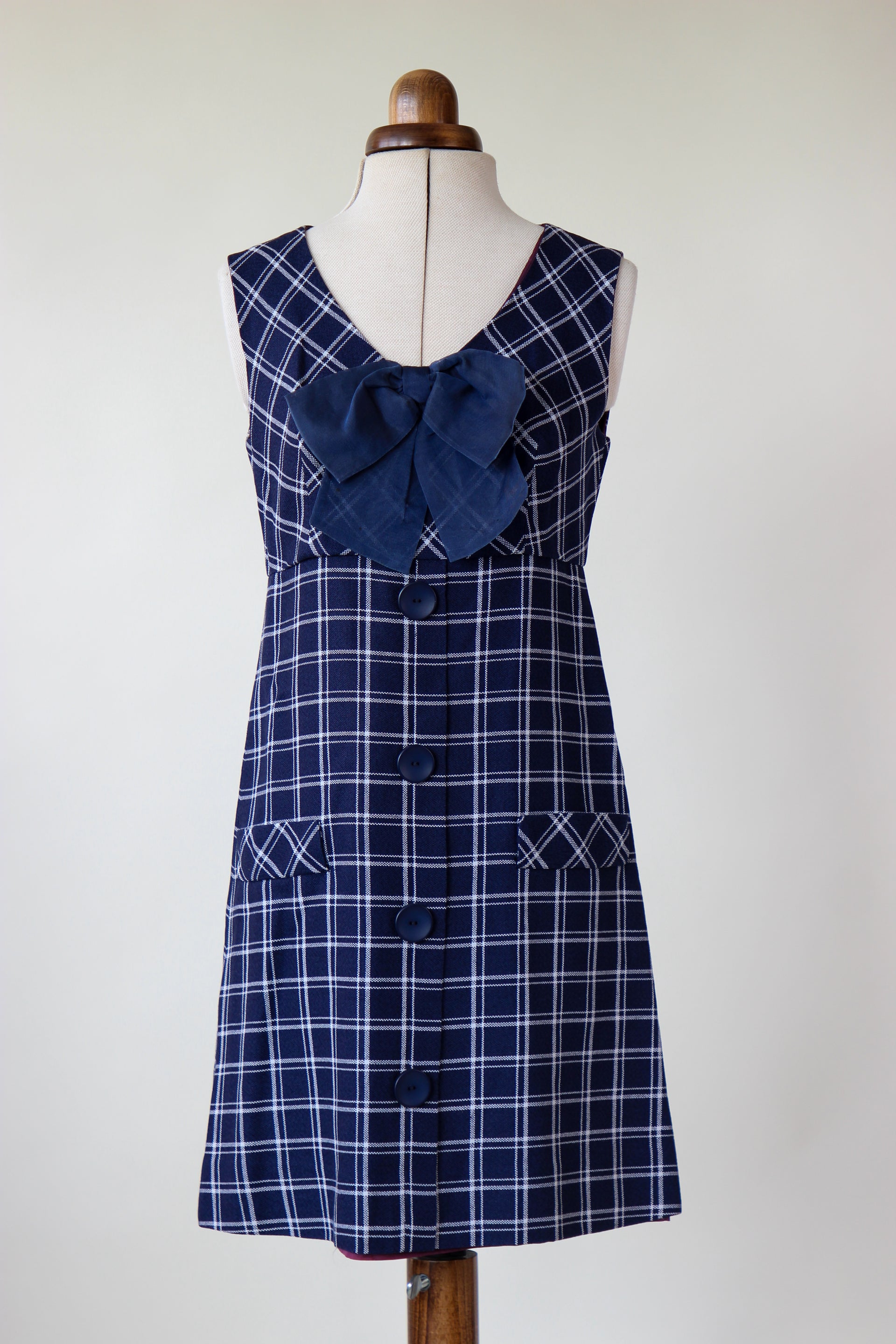 1960s Vintage Checked Shift Mod Wool Dress // Size S