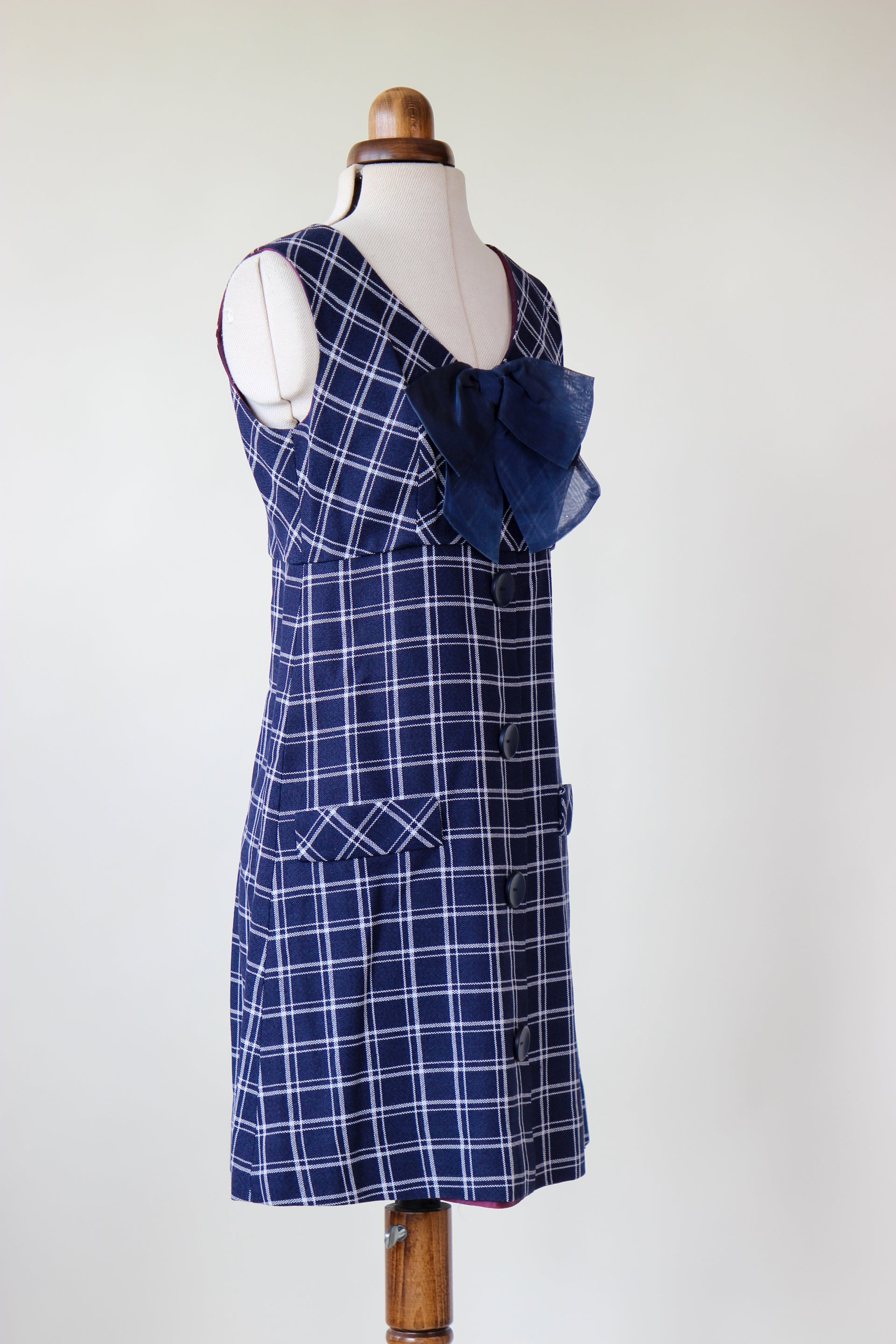 1960s Vintage Checked Shift Mod Wool Dress // Size S