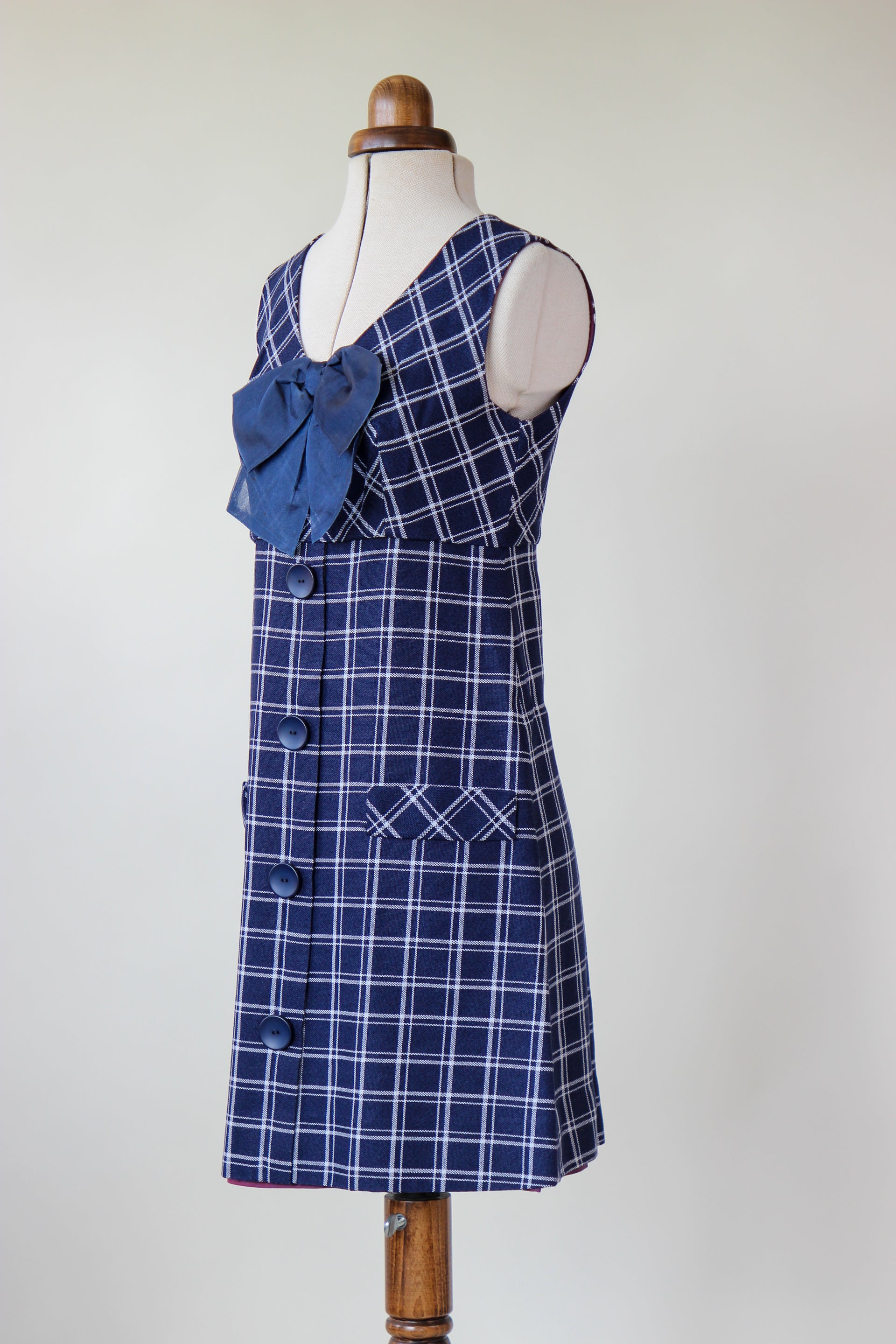 1960s Vintage Checked Shift Mod Wool Dress // Size S