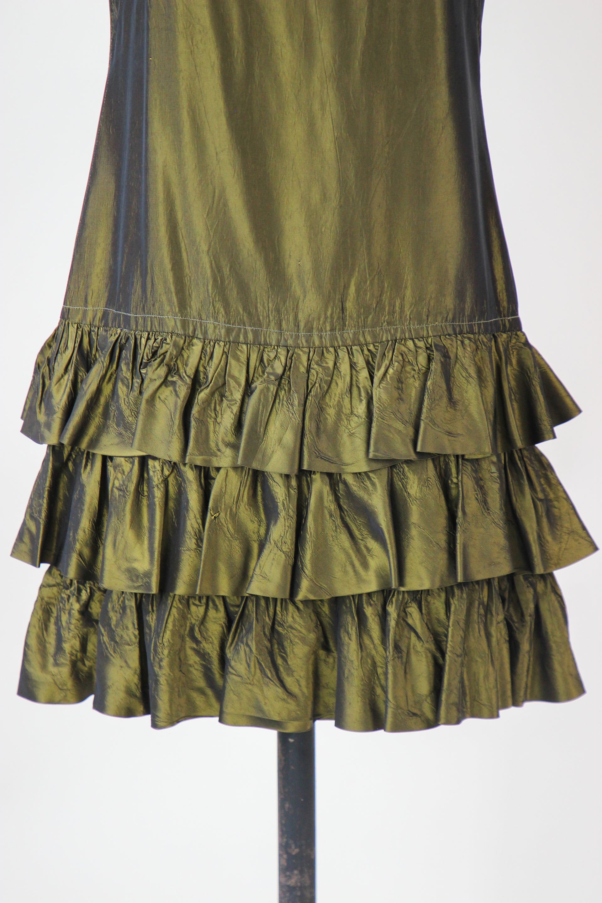 1960s Army Green Mini Dress with Ruffle Skirt // Size M