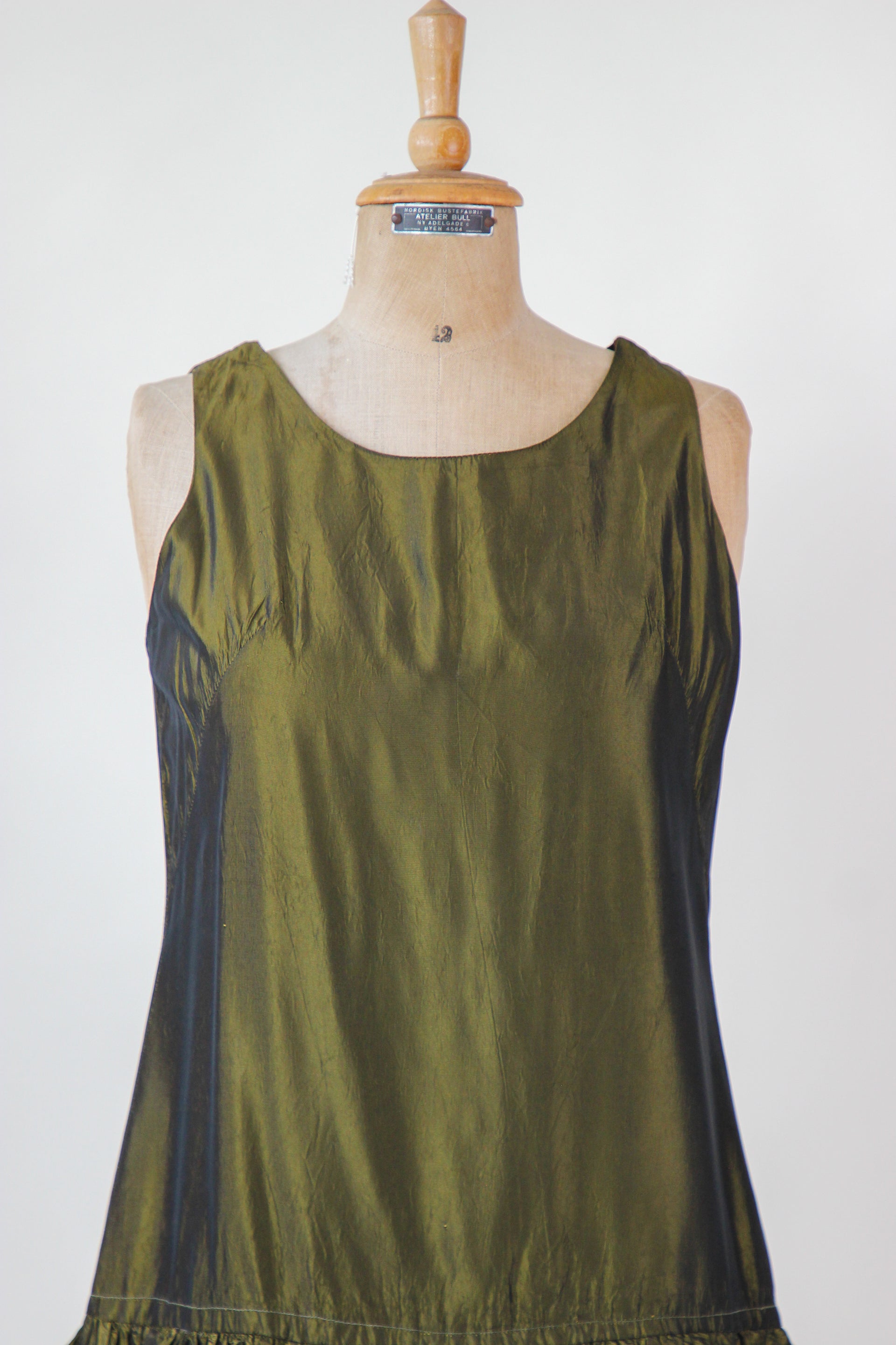 1960s Army Green Mini Dress with Ruffle Skirt // Size M