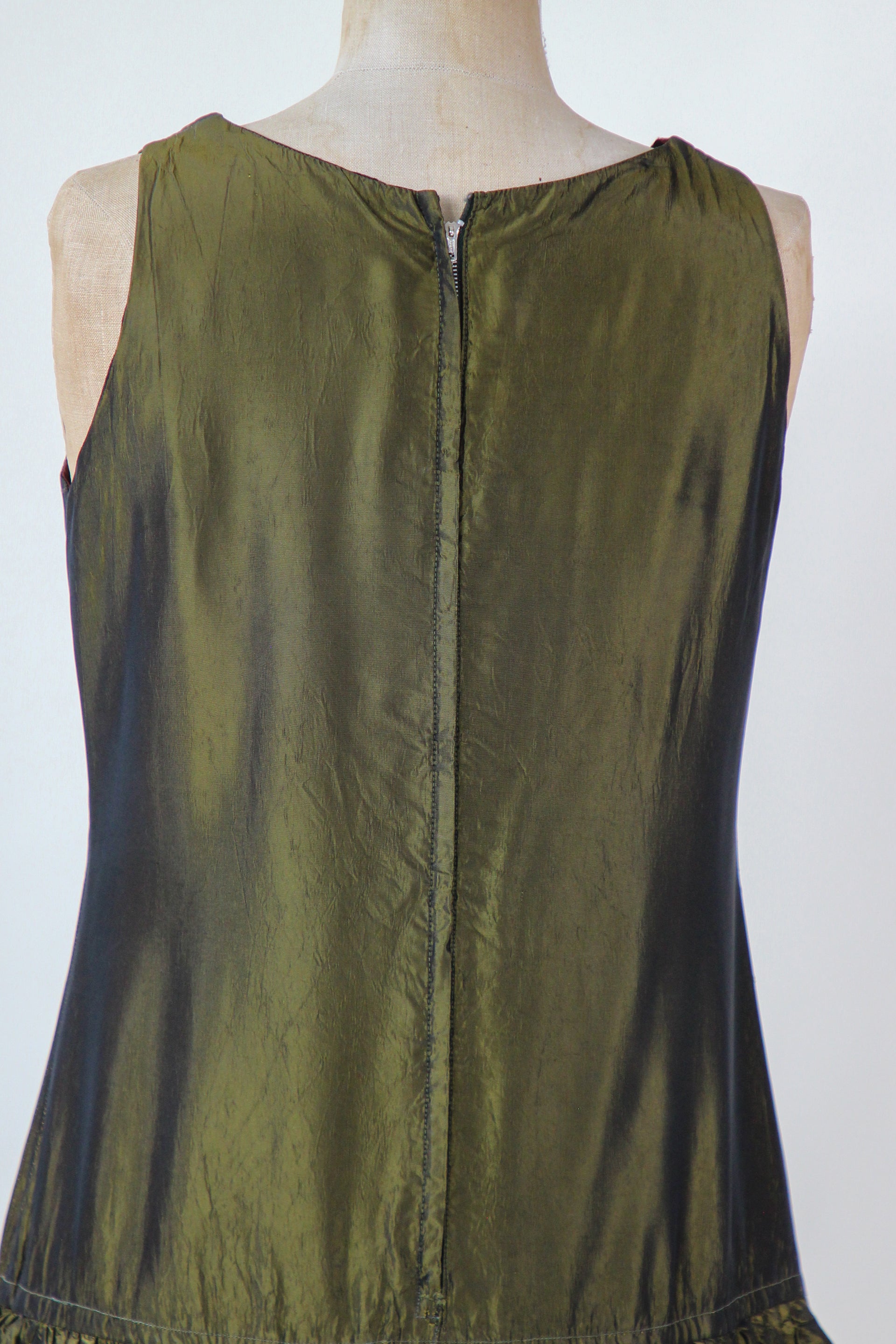 1960s Army Green Mini Dress with Ruffle Skirt // Size M