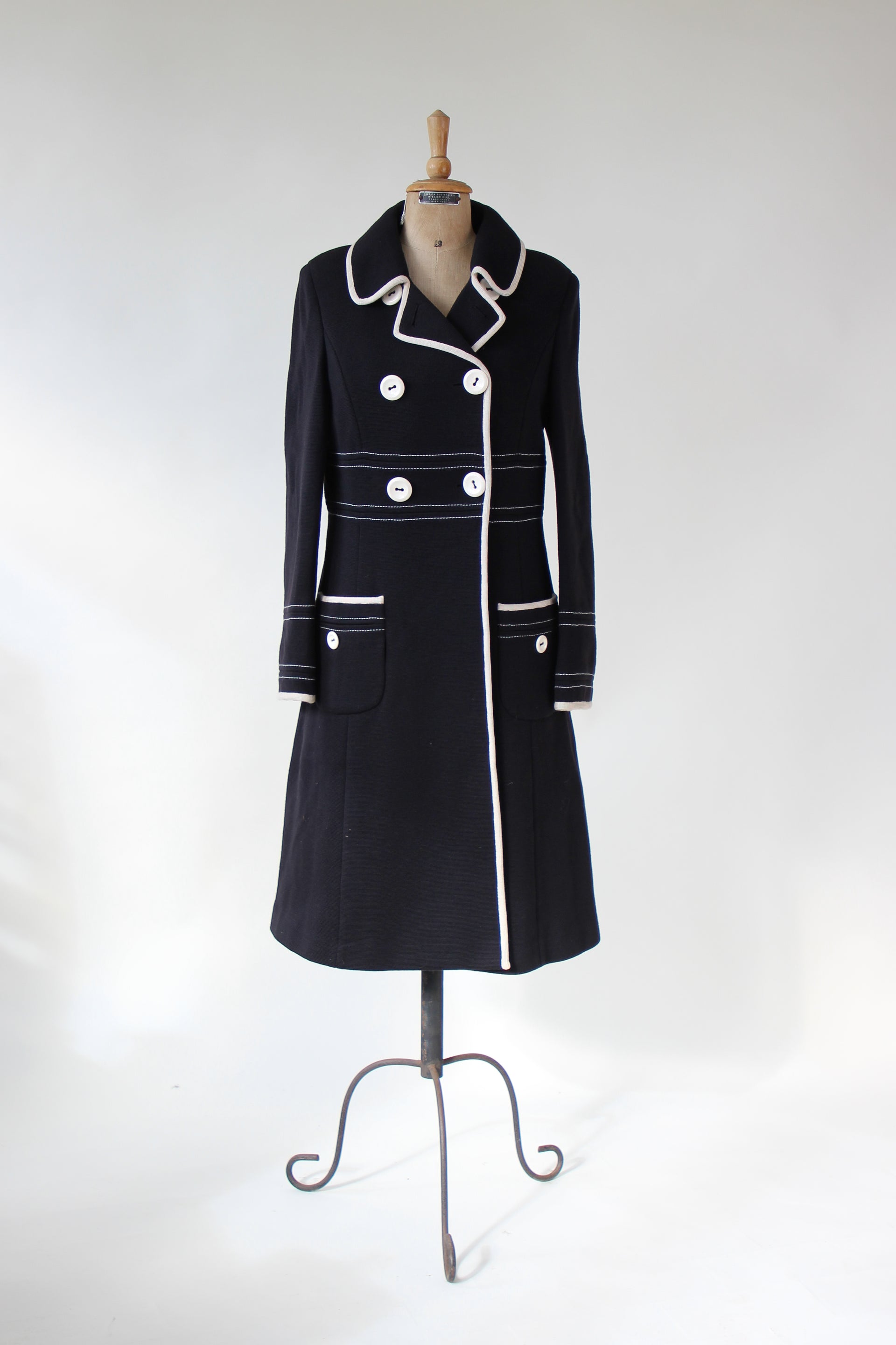 1960s Vintage Lusia Spagnoli Black and Ivory Wool Mod Coat//Size M