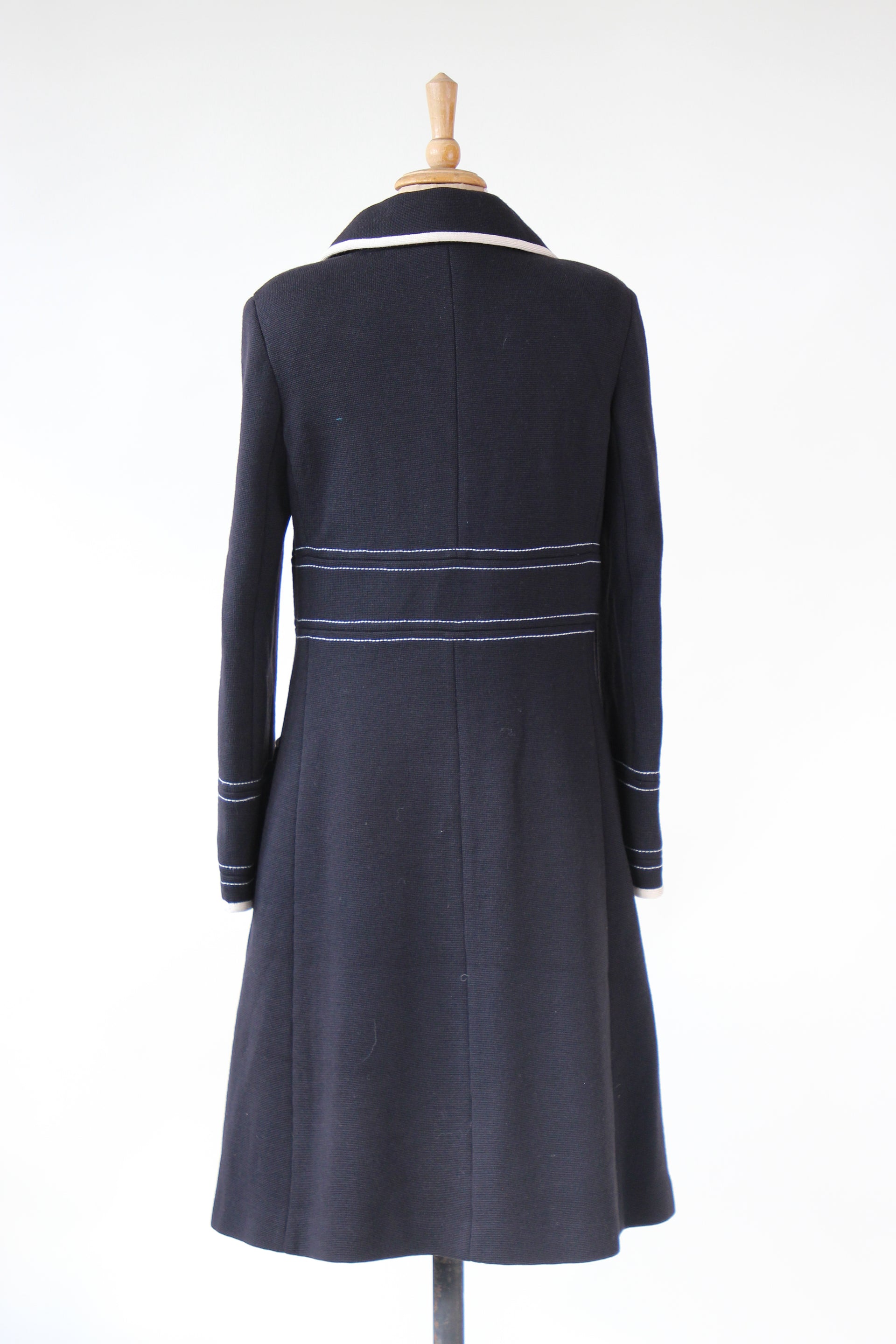 1960s Vintage Lusia Spagnoli Black and Ivory Wool Mod Coat//Size M