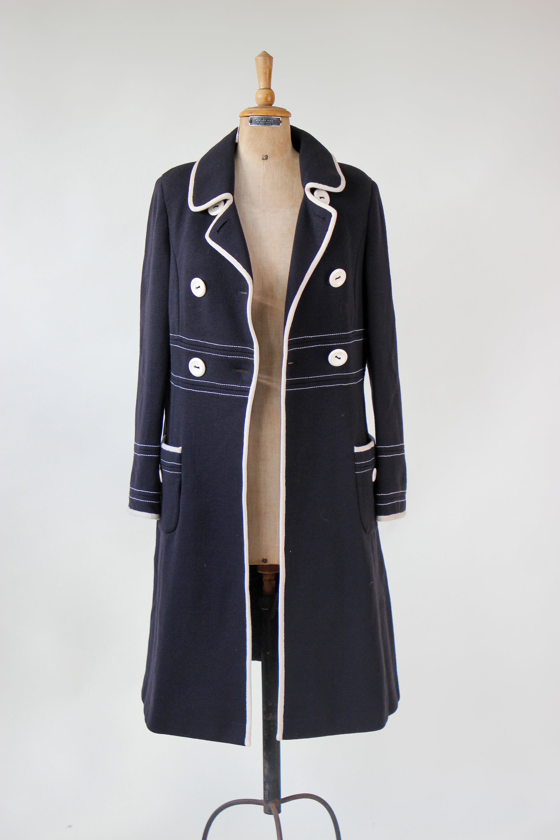 1960s Vintage Lusia Spagnoli Black and Ivory Wool Mod Coat//Size M
