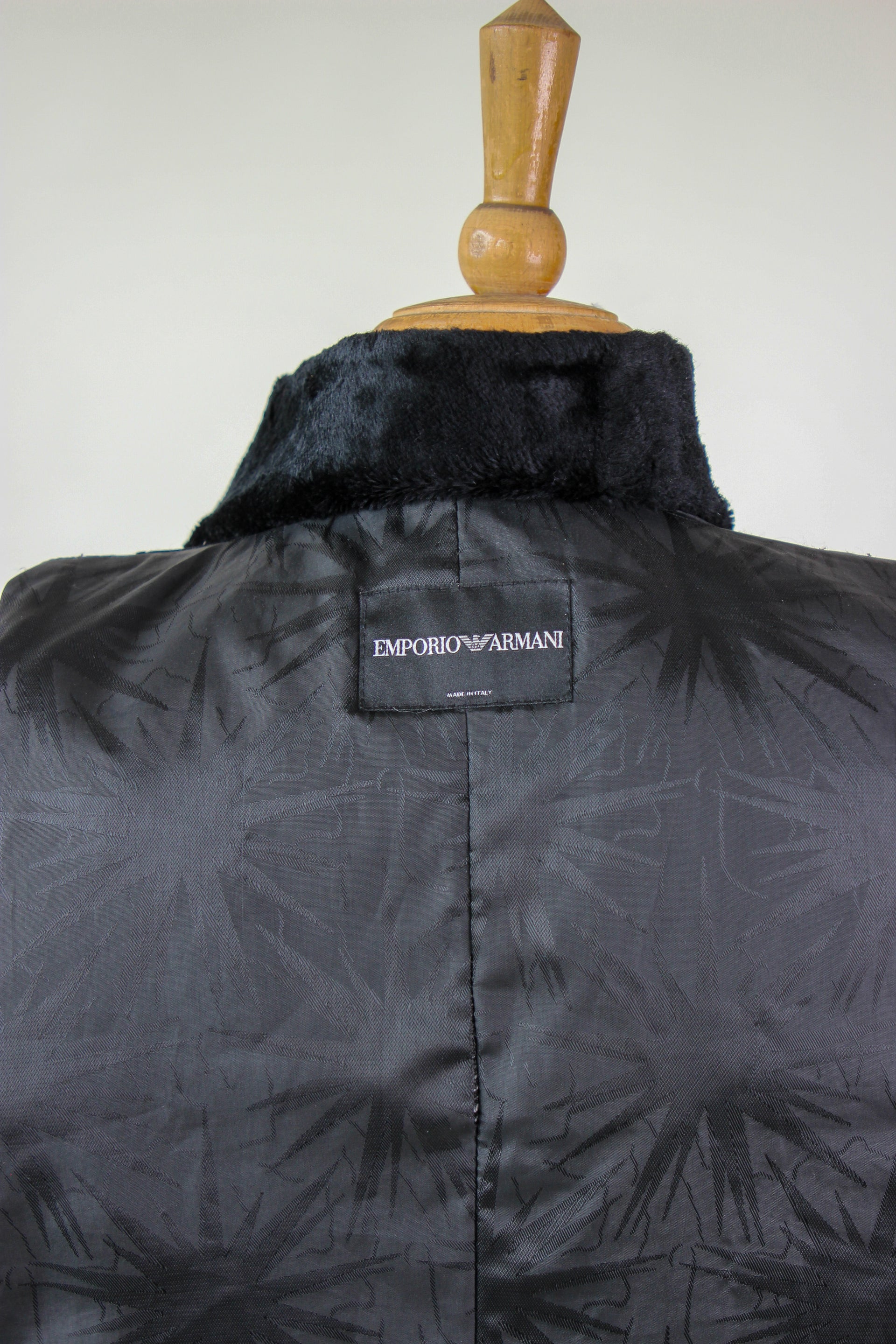 1980s Vintage Emporio Armani, Italy Black Belted Faux Fur Coat // Size M