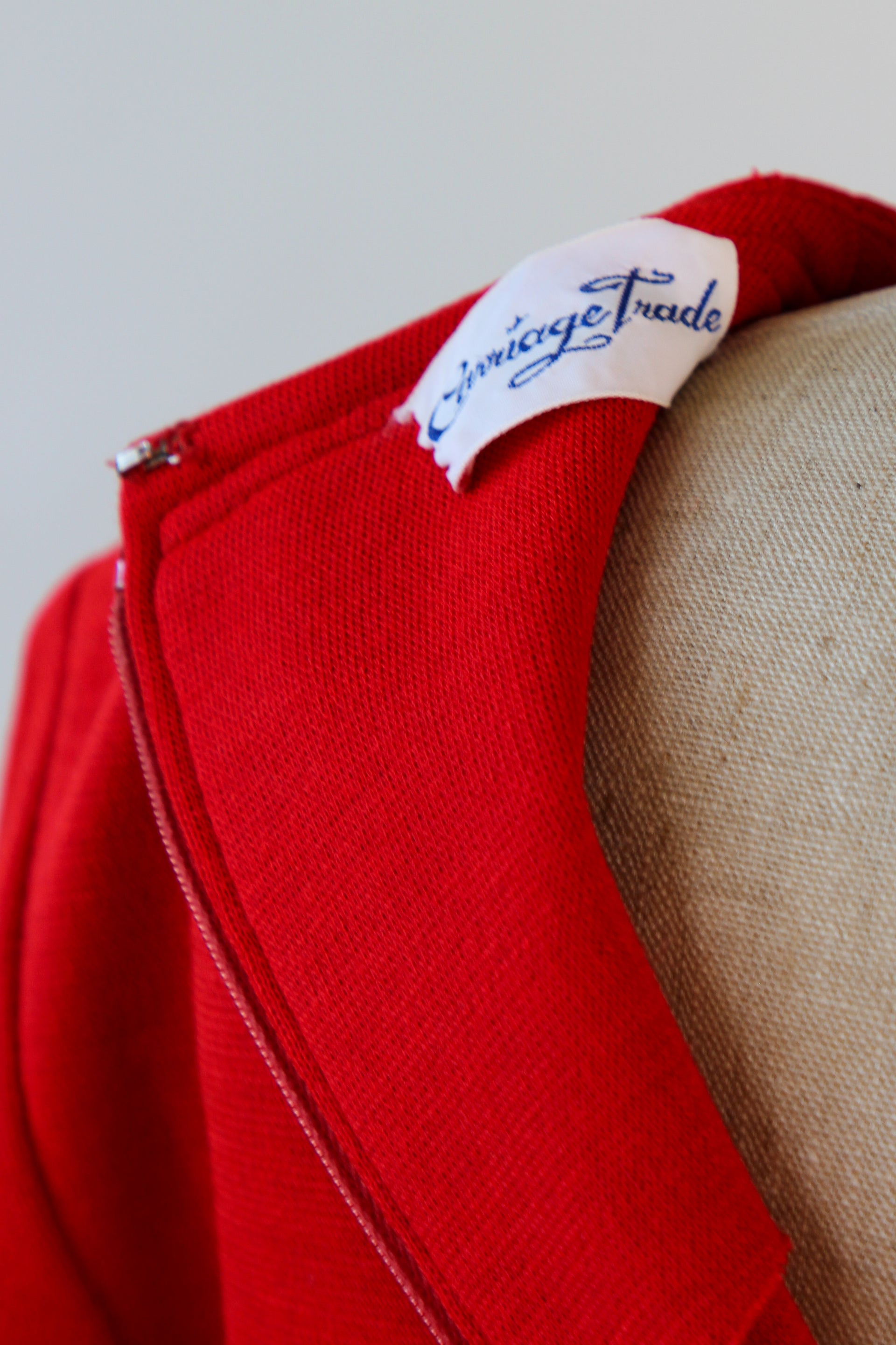 1970s Vintage Bright Red Shift Mod Wool Dress // Size S/M