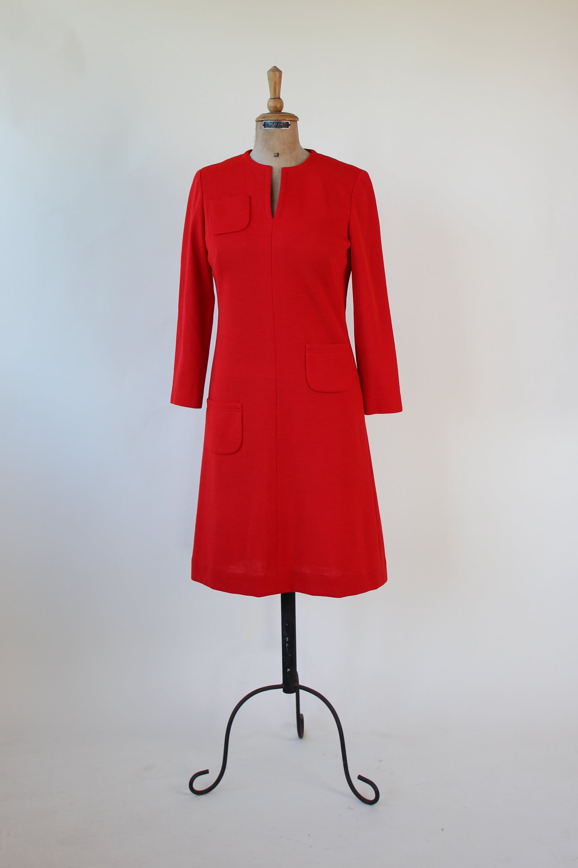 1970s Vintage Bright Red Shift Mod Wool Dress // Size S/M