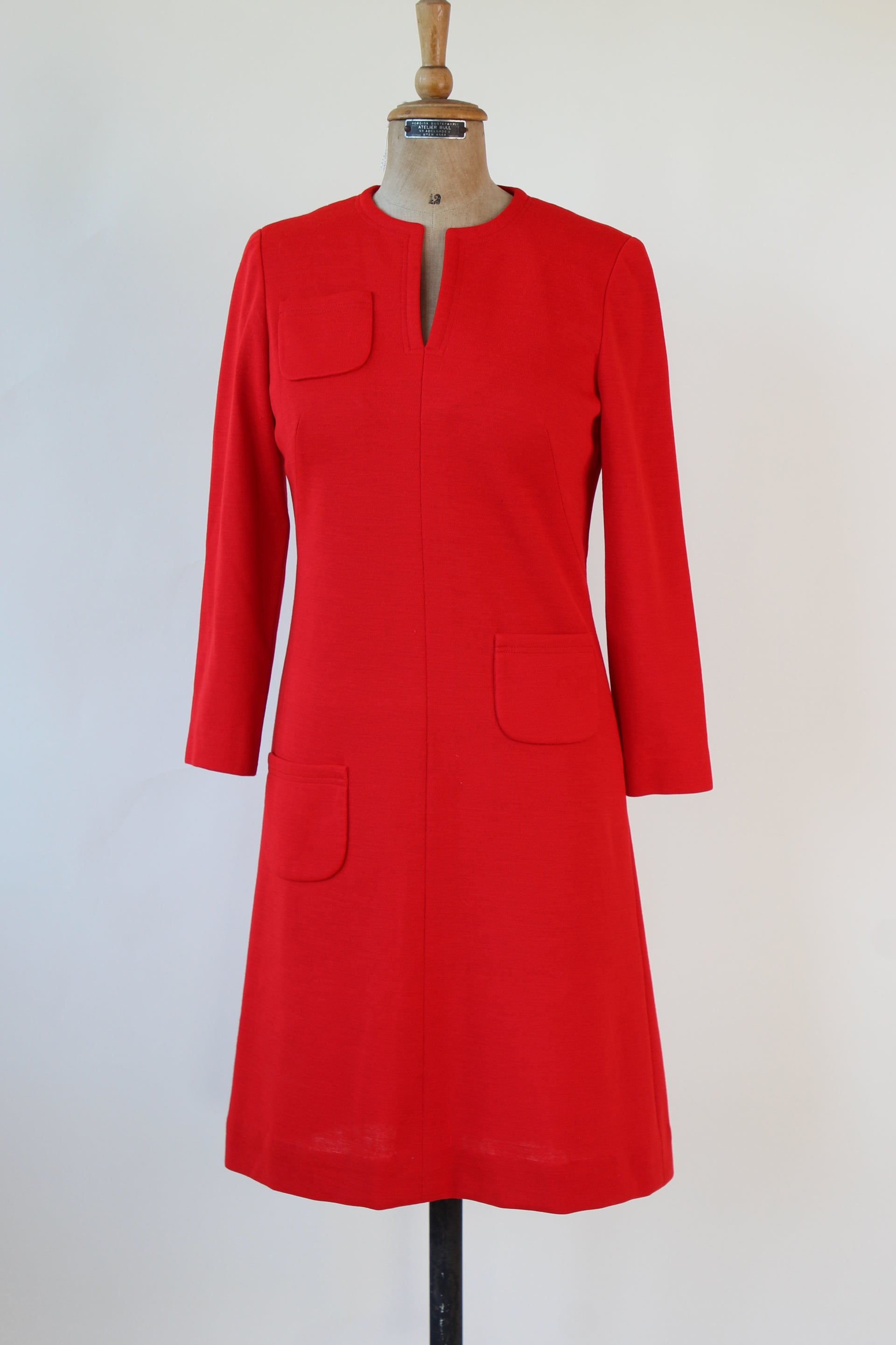 1970s Vintage Bright Red Shift Mod Wool Dress // Size S/M