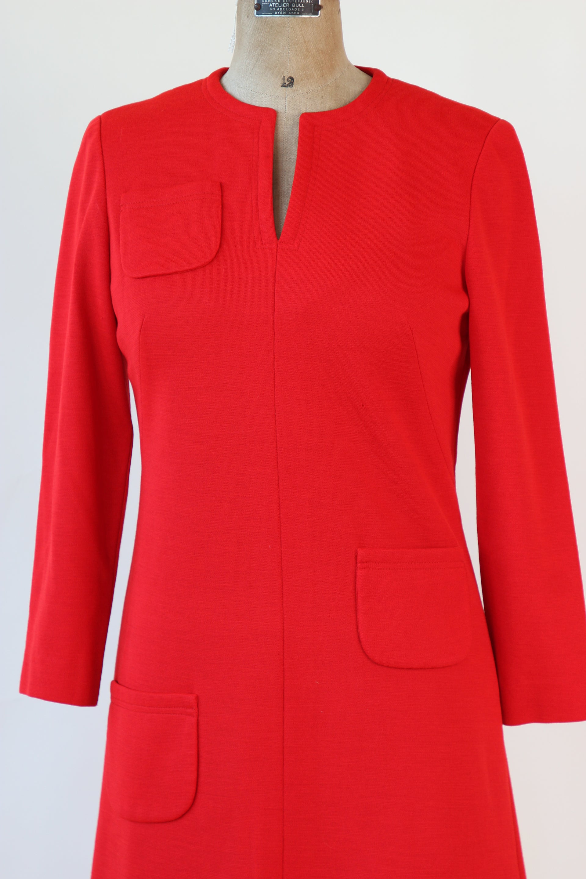 1970s Vintage Bright Red Shift Mod Wool Dress // Size S/M