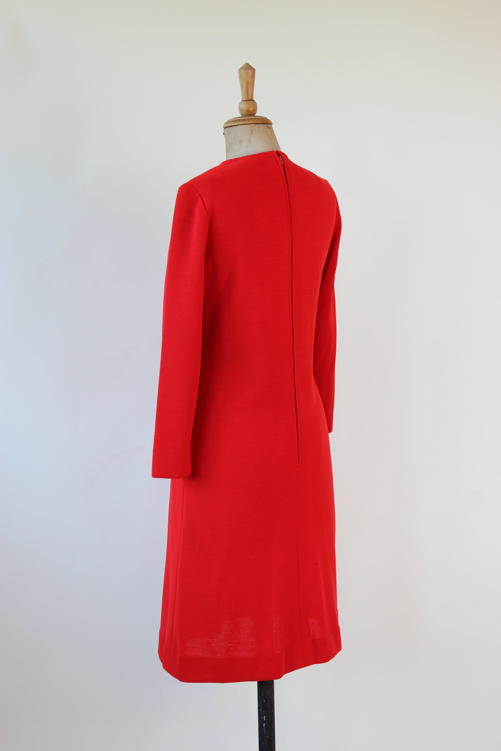 1970s Vintage Bright Red Shift Mod Wool Dress // Size S/M