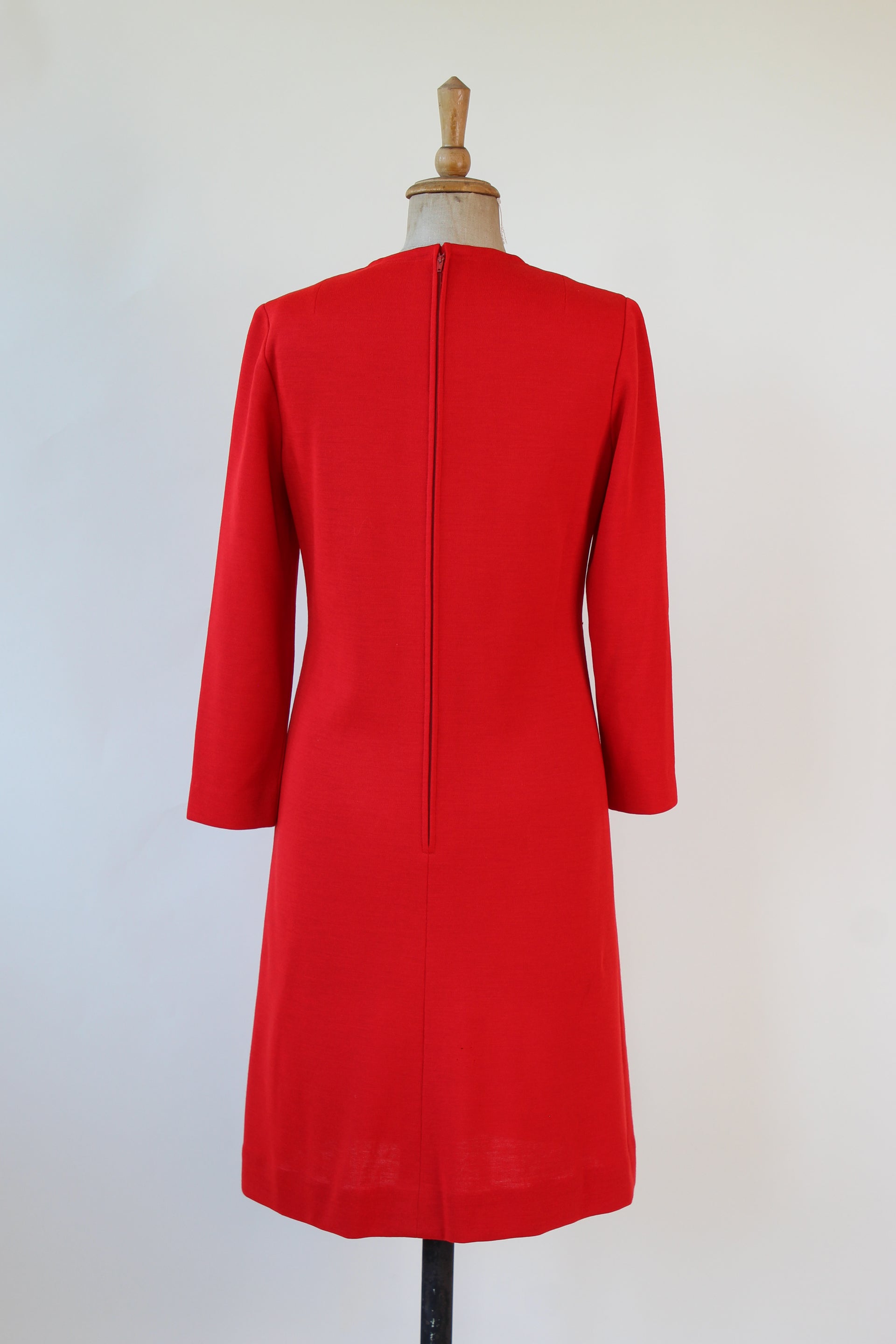 1970s Vintage Bright Red Shift Mod Wool Dress // Size S/M