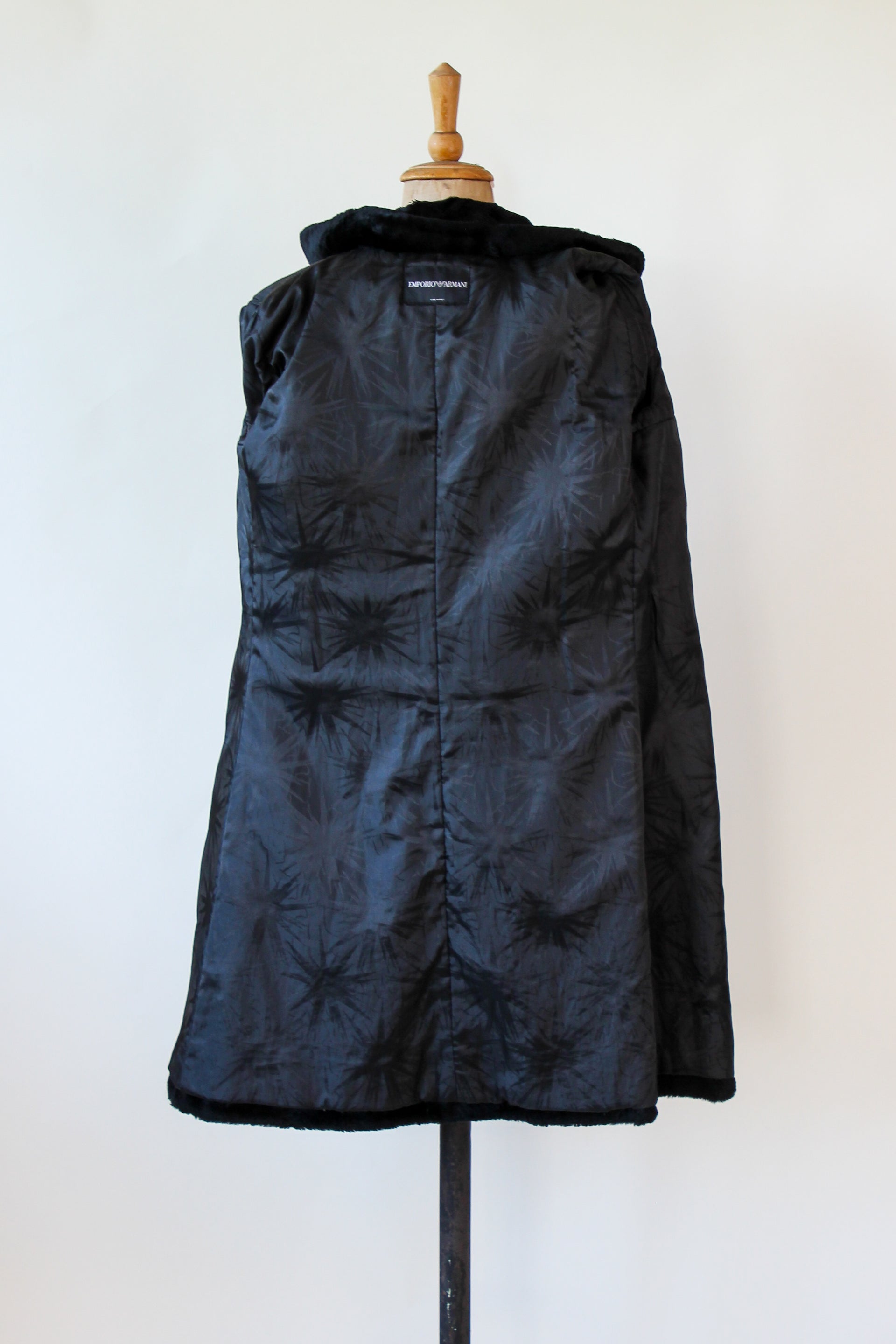 1980s Vintage Emporio Armani, Italy Black Belted Faux Fur Coat // Size M