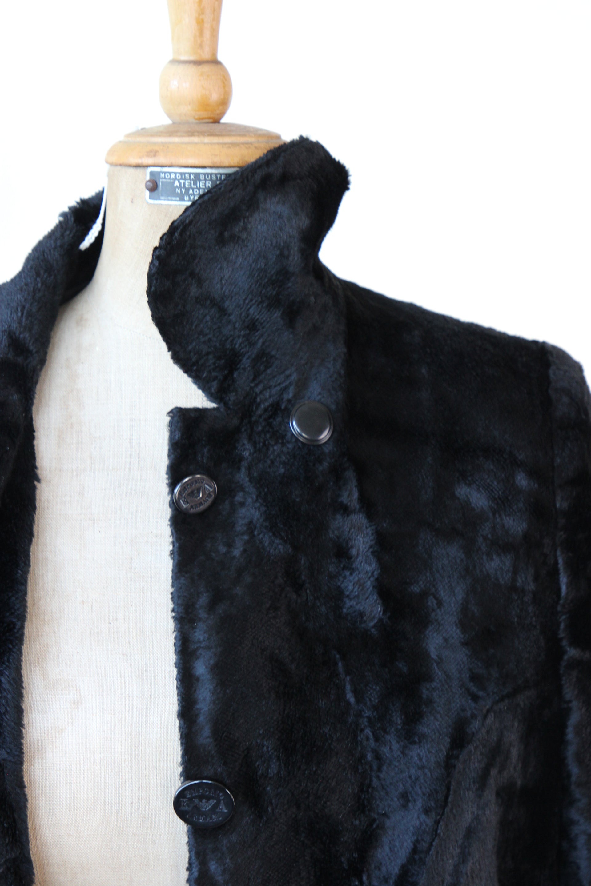 1980s Vintage Emporio Armani, Italy Black Belted Faux Fur Coat // Size M