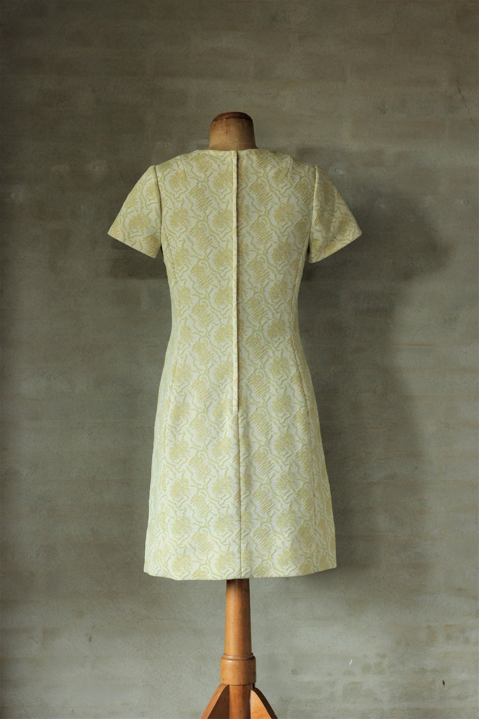 1960s Vintage Ivory Sage Green Brocade Dress and Coat//Size M