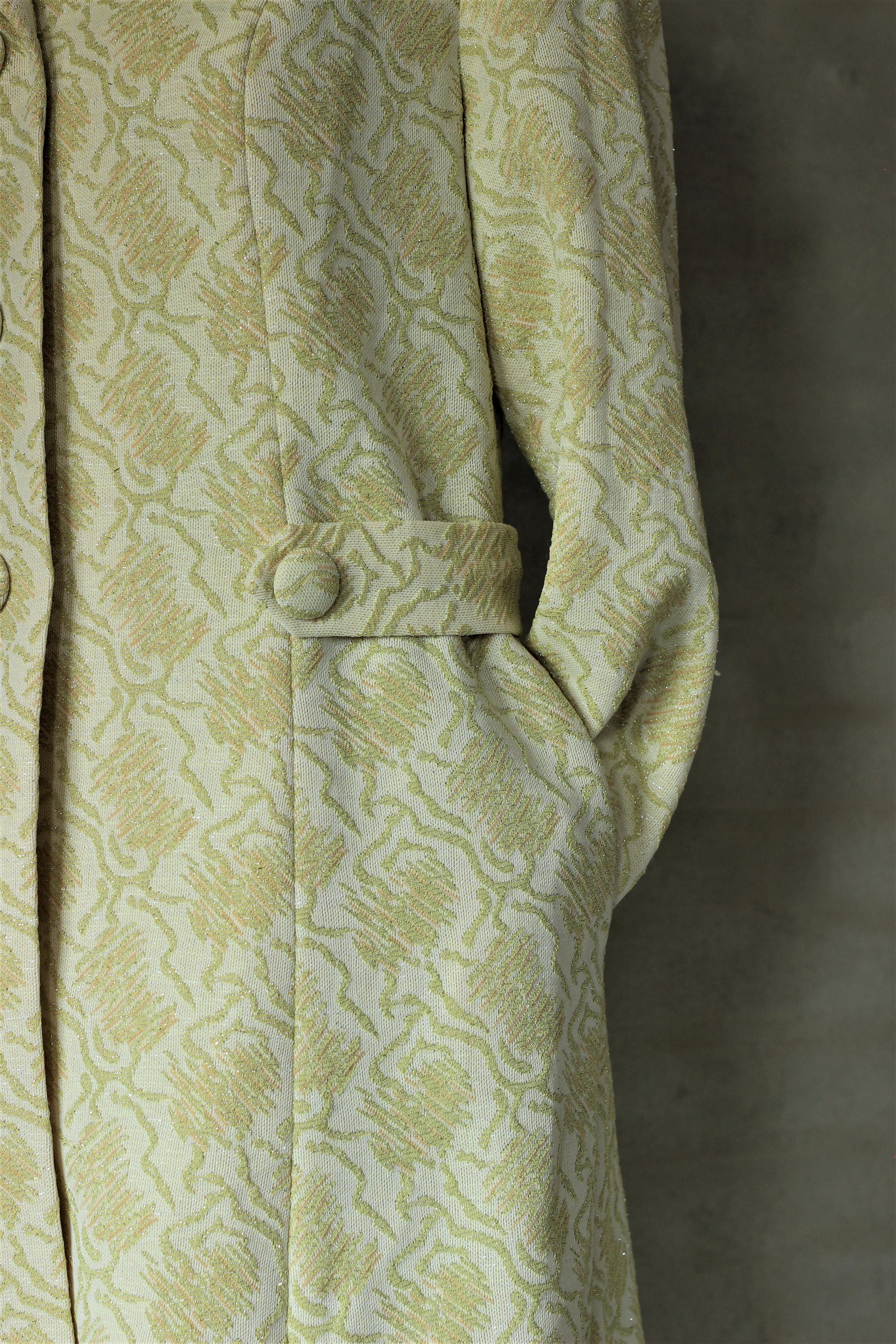 1960s Vintage Ivory Sage Green Brocade Dress and Coat//Size M