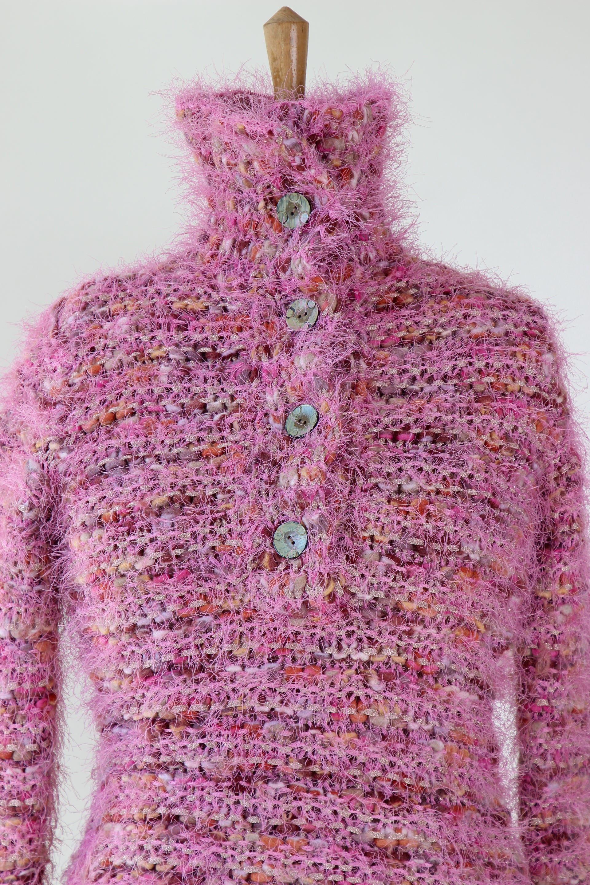 Vintage Pink Wool Knit Jumper with Collar // Size S