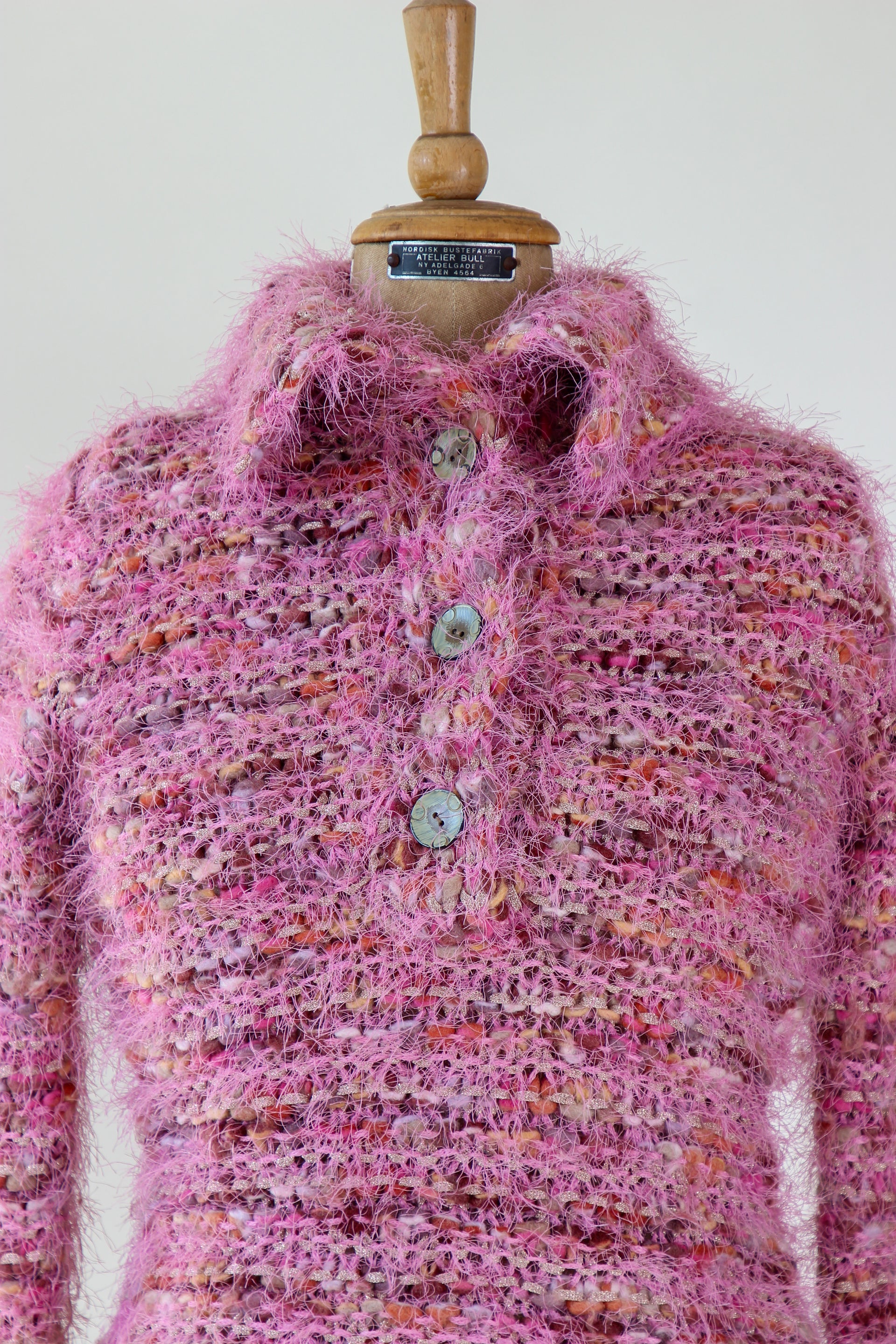 Vintage Pink Wool Knit Jumper with Collar // Size S
