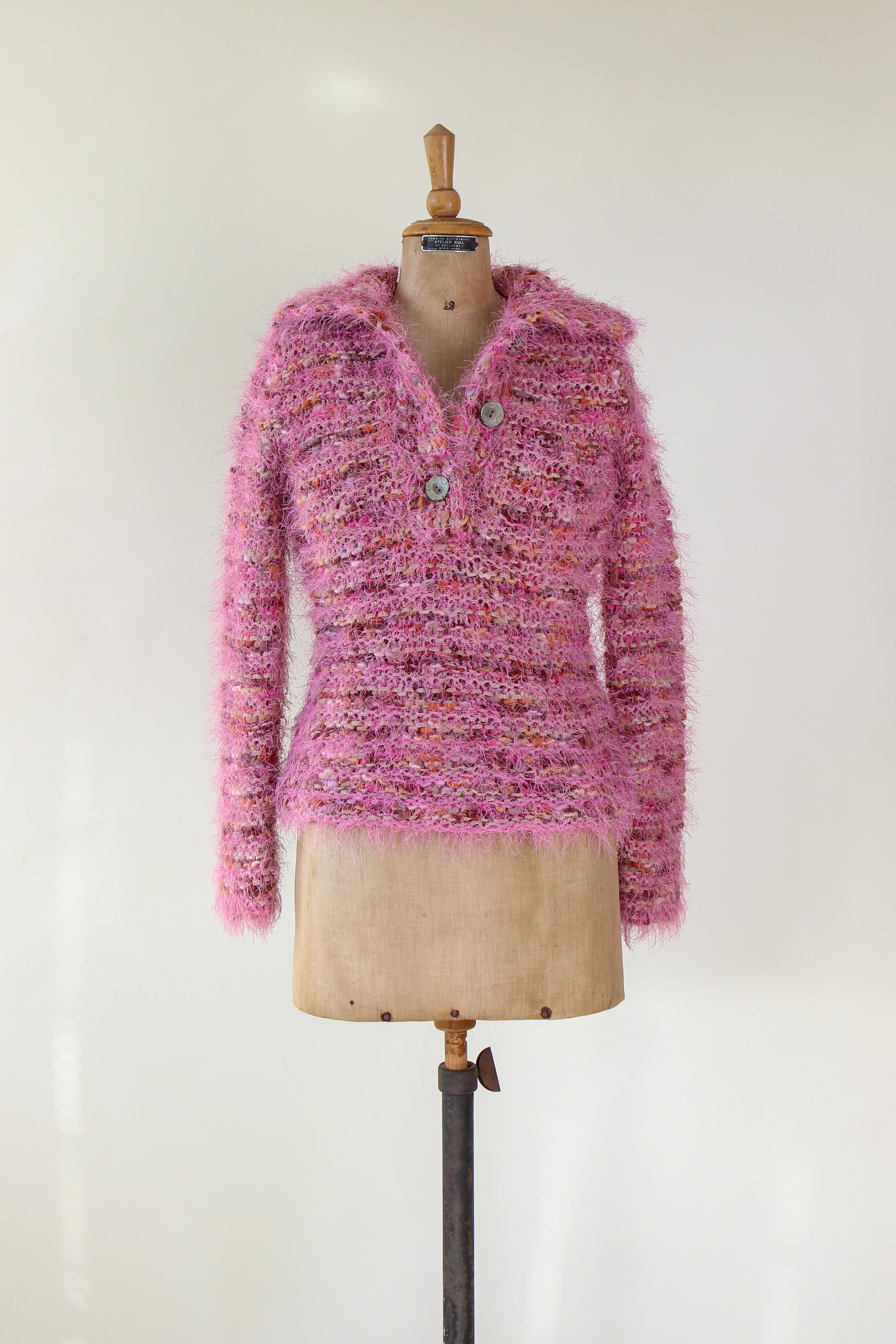 Vintage Pink Wool Knit Jumper with Collar // Size S