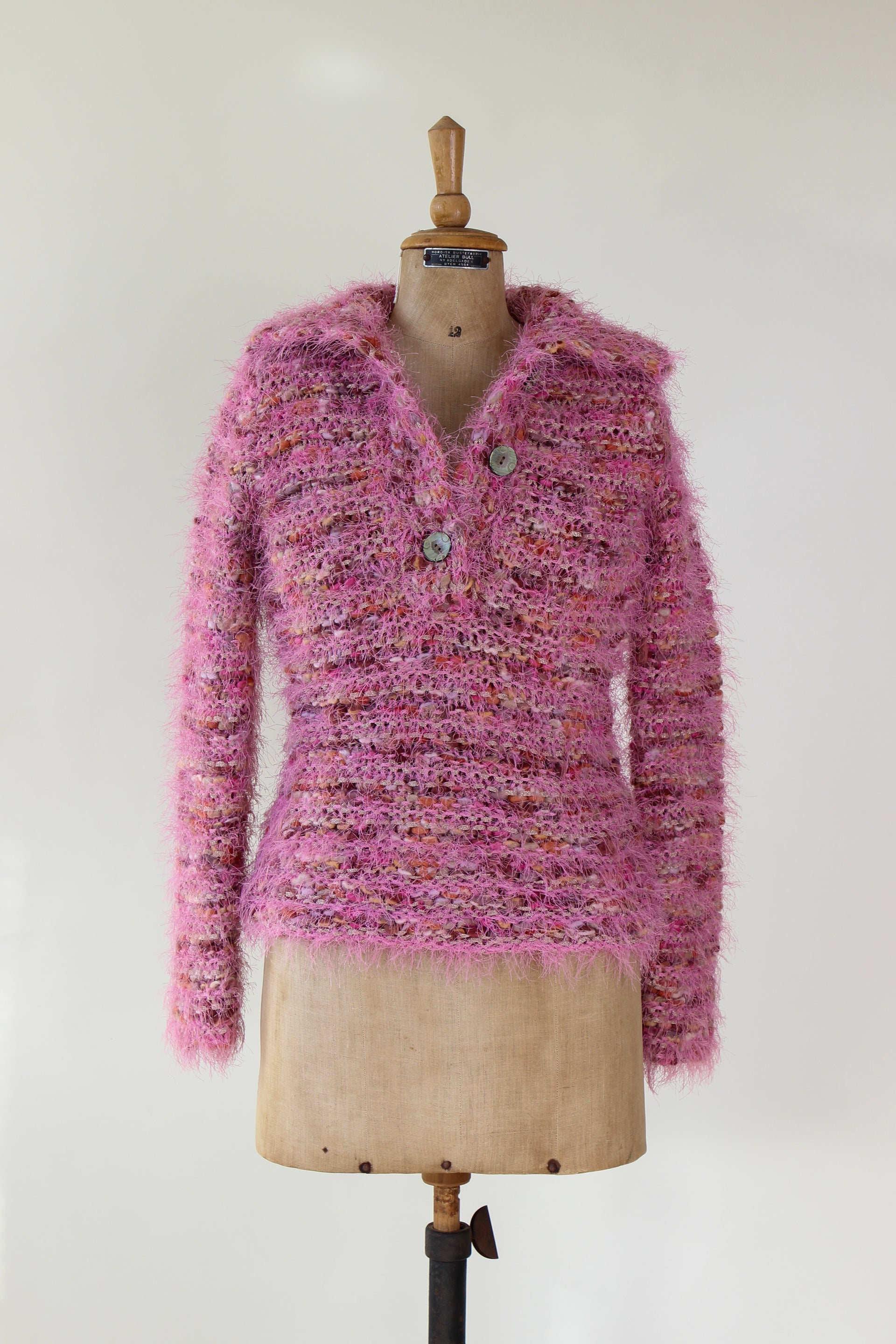 Vintage Pink Wool Knit Jumper with Collar // Size S