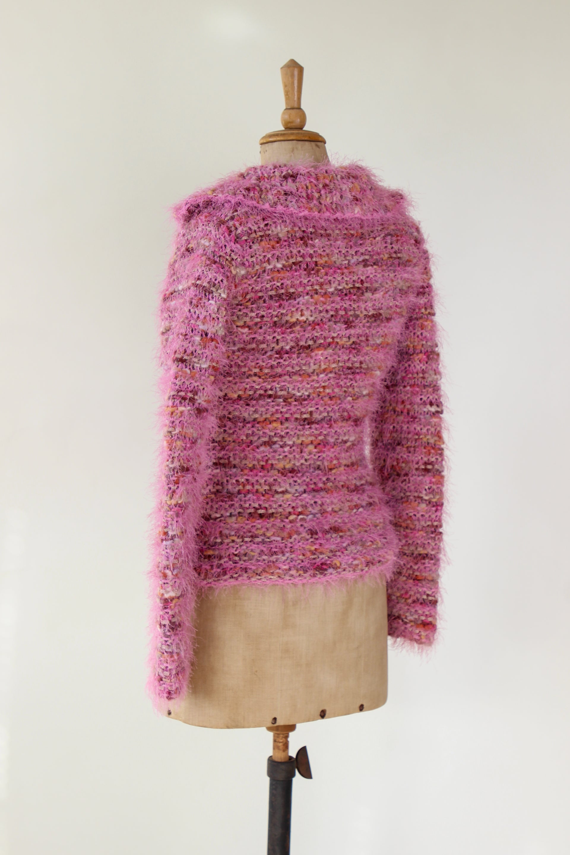 Vintage Pink Wool Knit Jumper with Collar // Size S