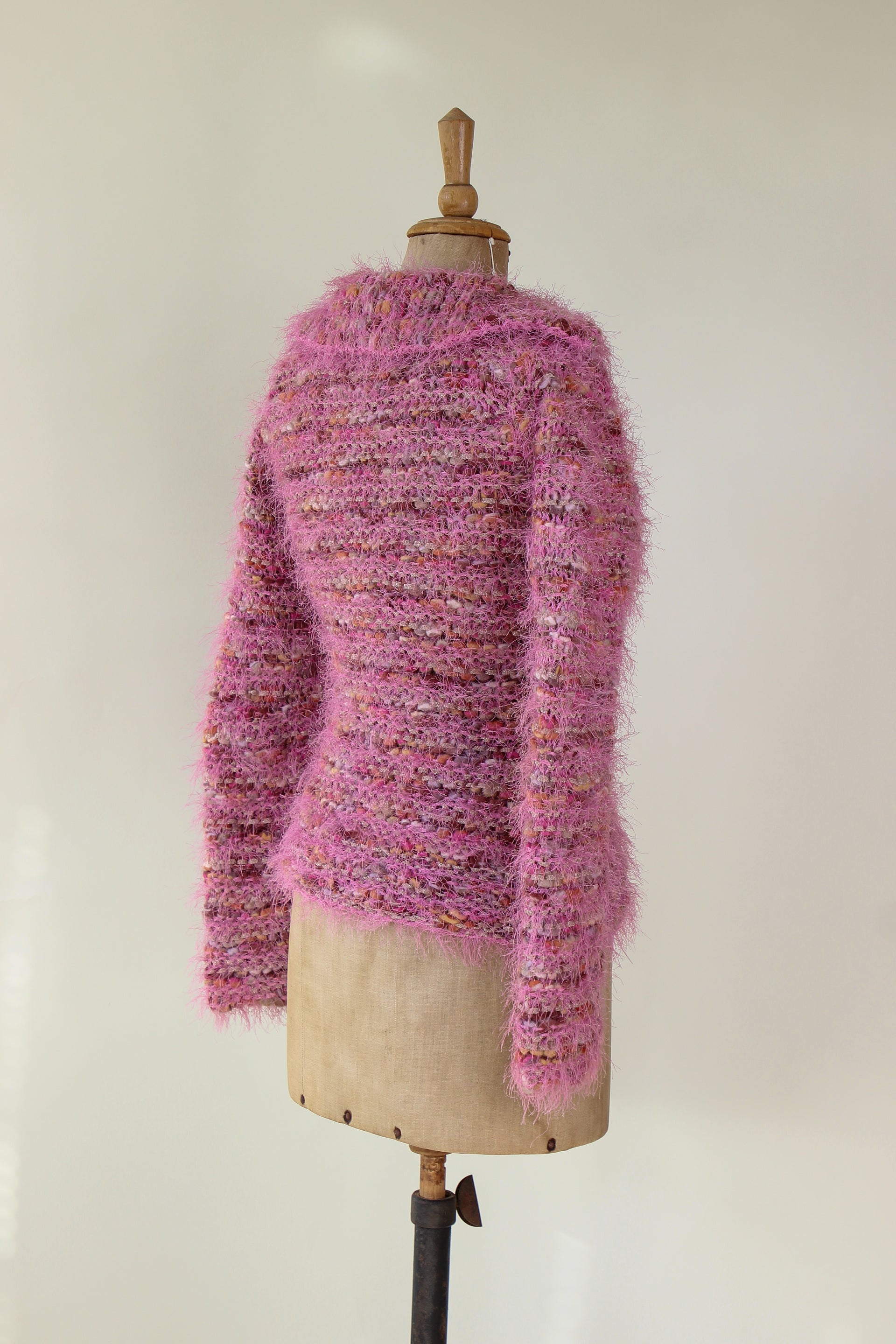 Vintage Pink Wool Knit Jumper with Collar // Size S