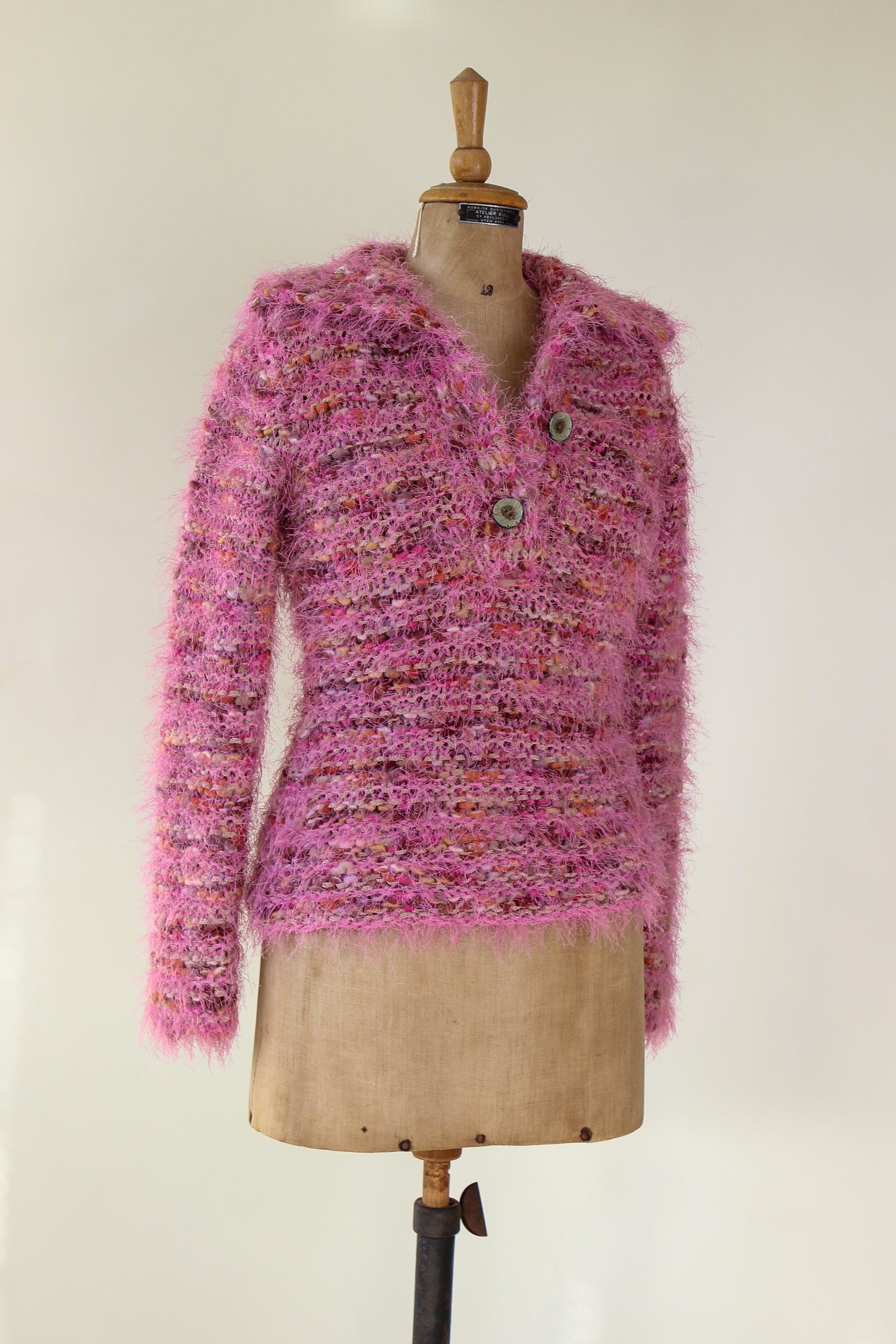 Vintage Pink Wool Knit Jumper with Collar // Size S