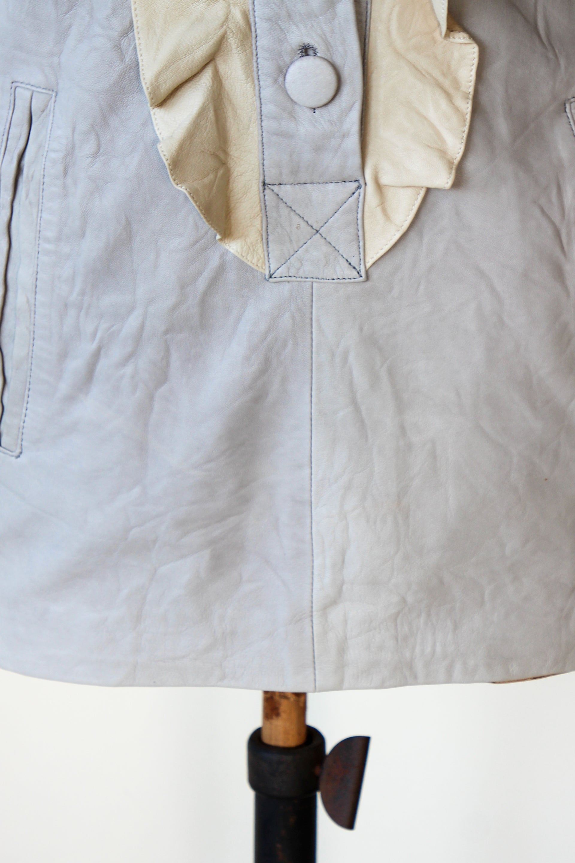 Vintage Grey and Ivory Mini Leather Dress // Size XS/S