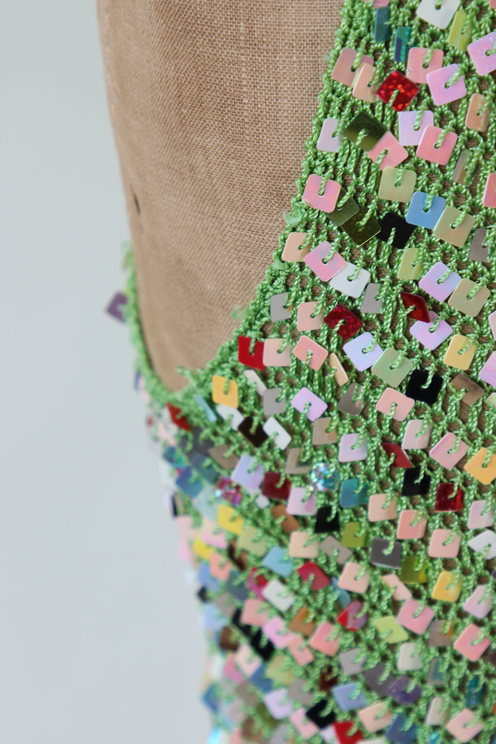 1990s Vintage Green Crochet Glitter Tank Top with Sequins // Size S/M
