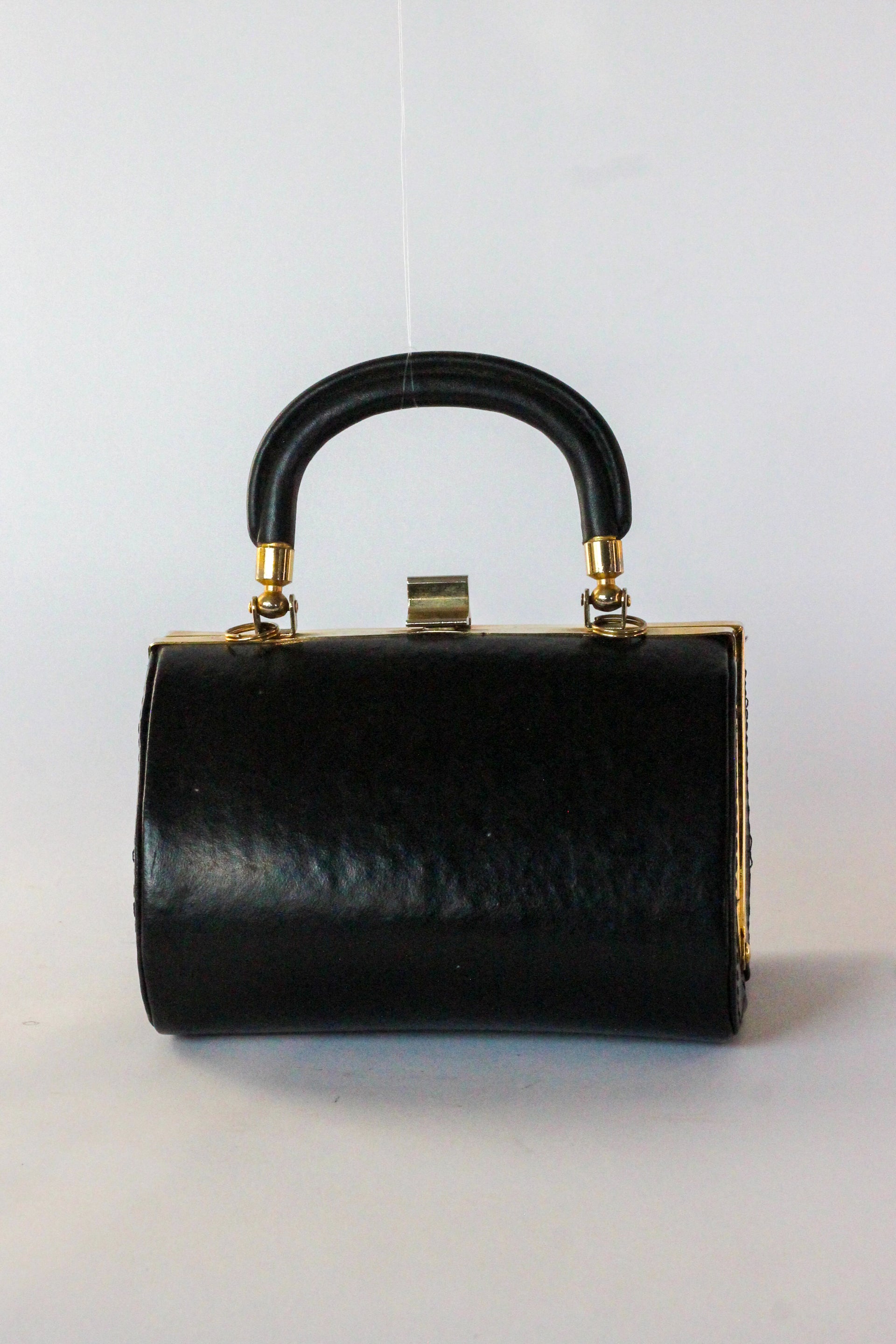 1950s 1960s Vintage Little Black Leather Box Bag/Purse