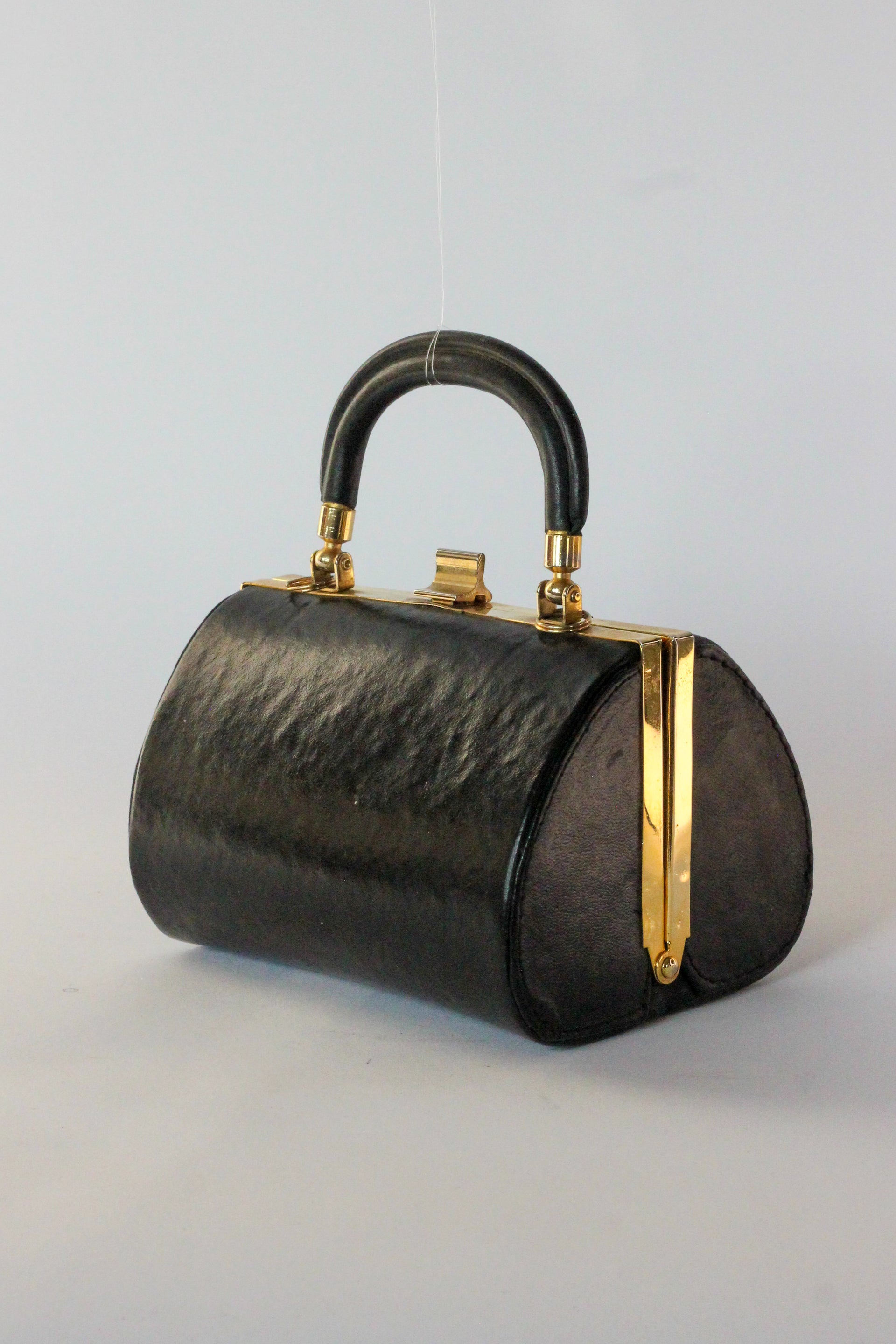1950s 1960s Vintage Little Black Leather Box Bag/Purse