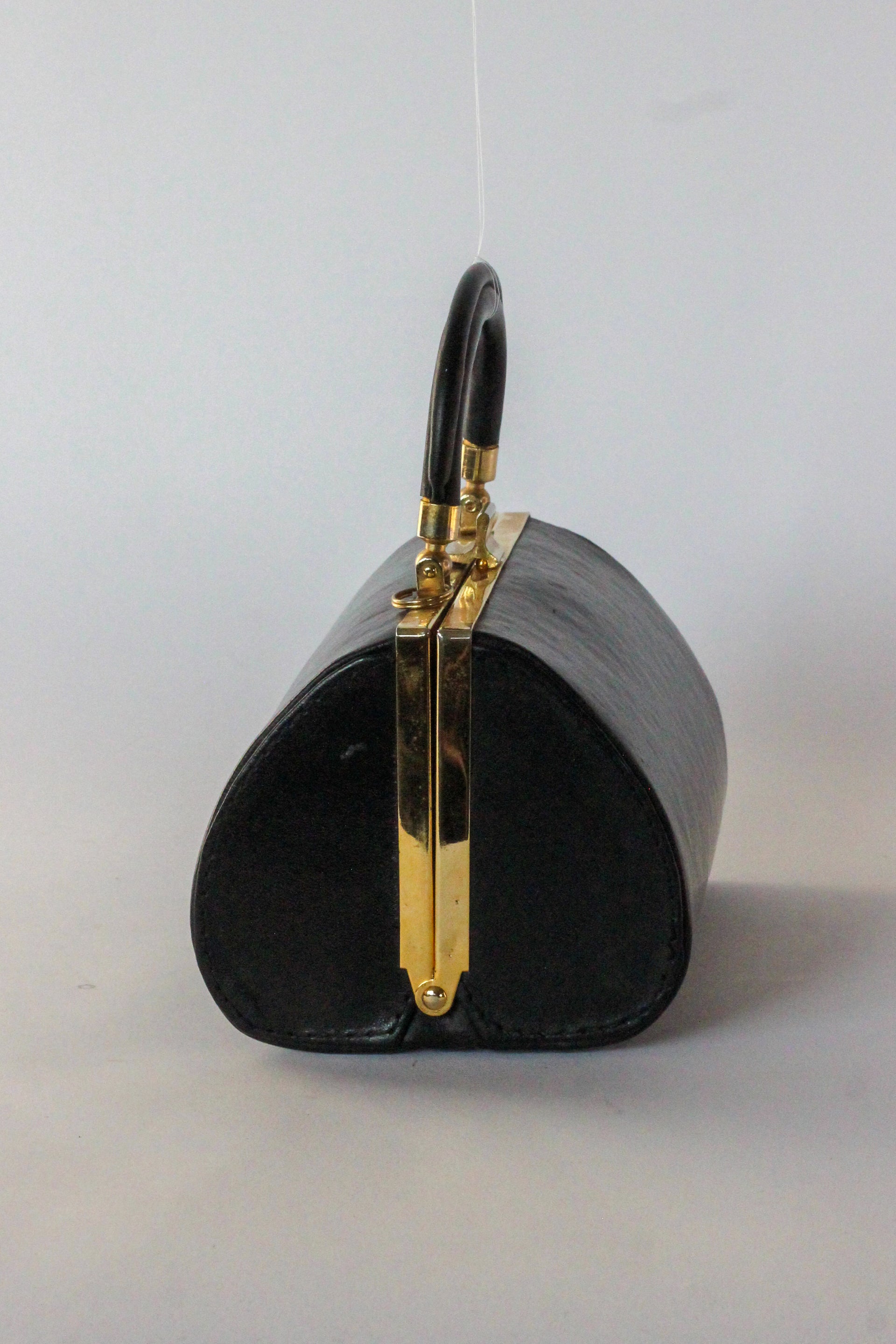 1950s 1960s Vintage Little Black Leather Box Bag/Purse