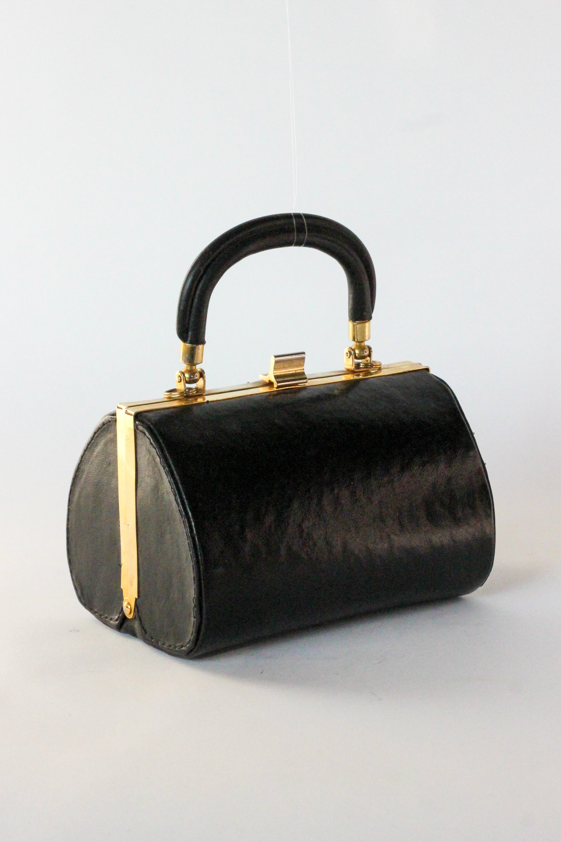 1950s 1960s Vintage Little Black Leather Box Bag/Purse