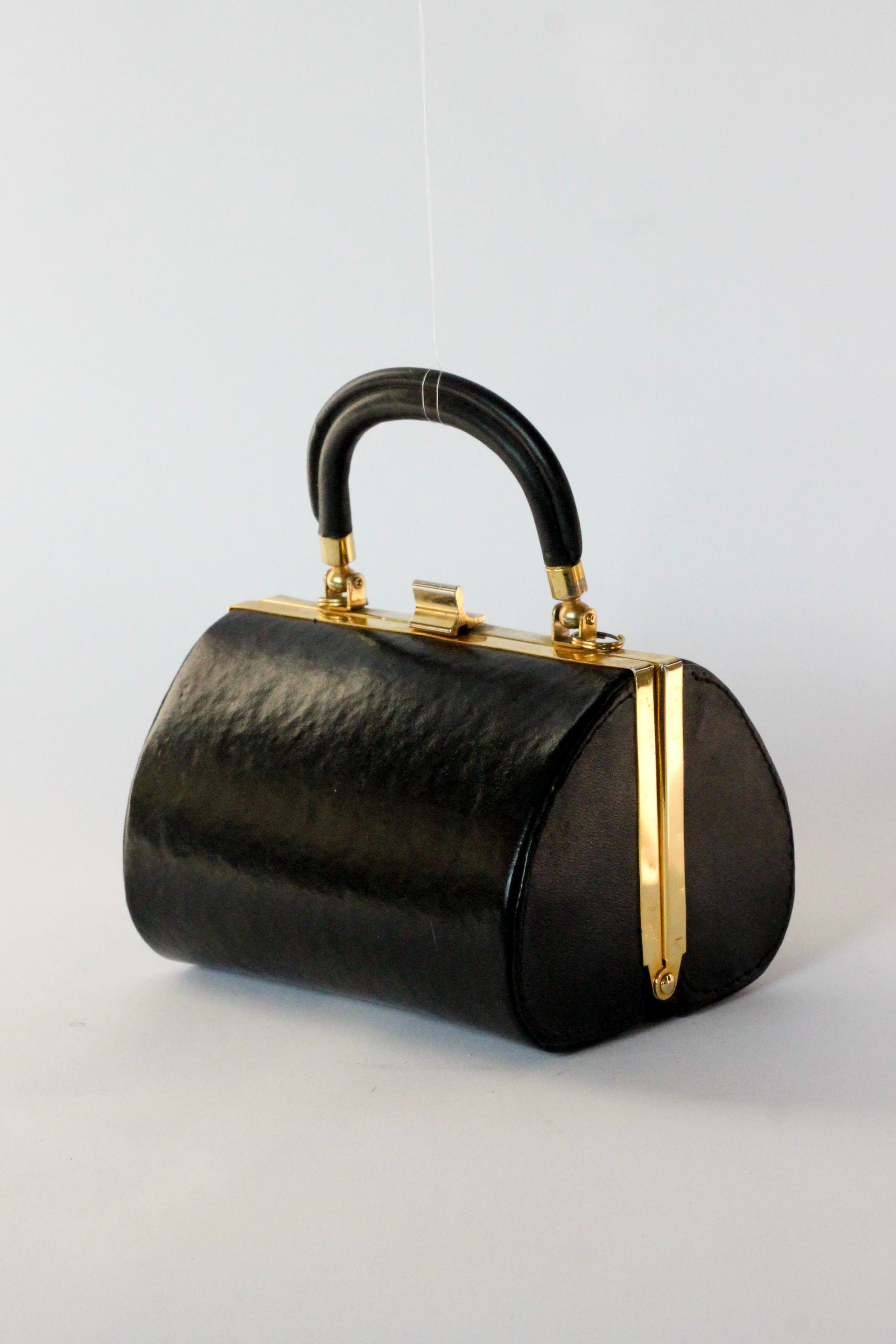 1950s 1960s Vintage Little Black Leather Box Bag/Purse