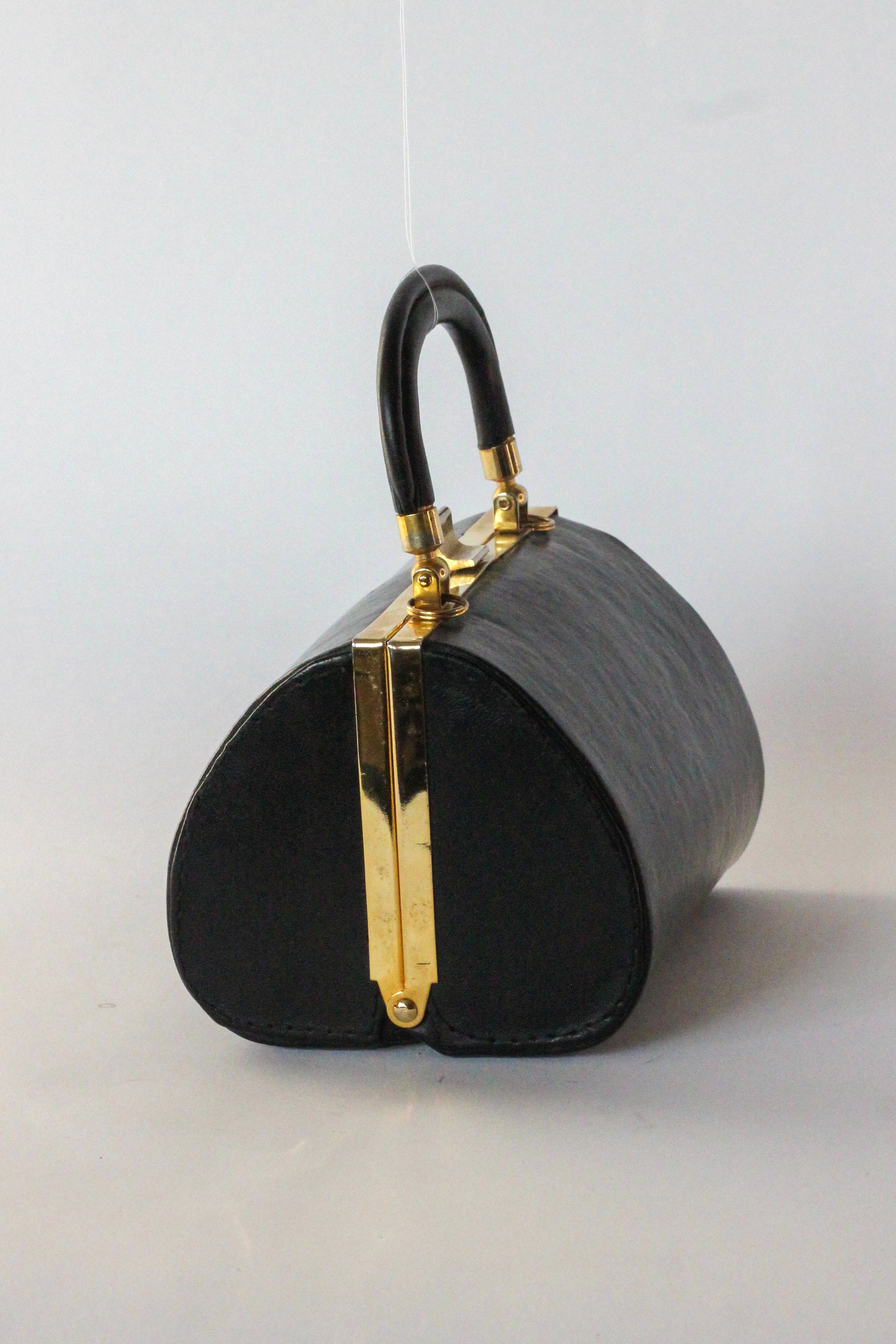 1950s 1960s Vintage Little Black Leather Box Bag/Purse