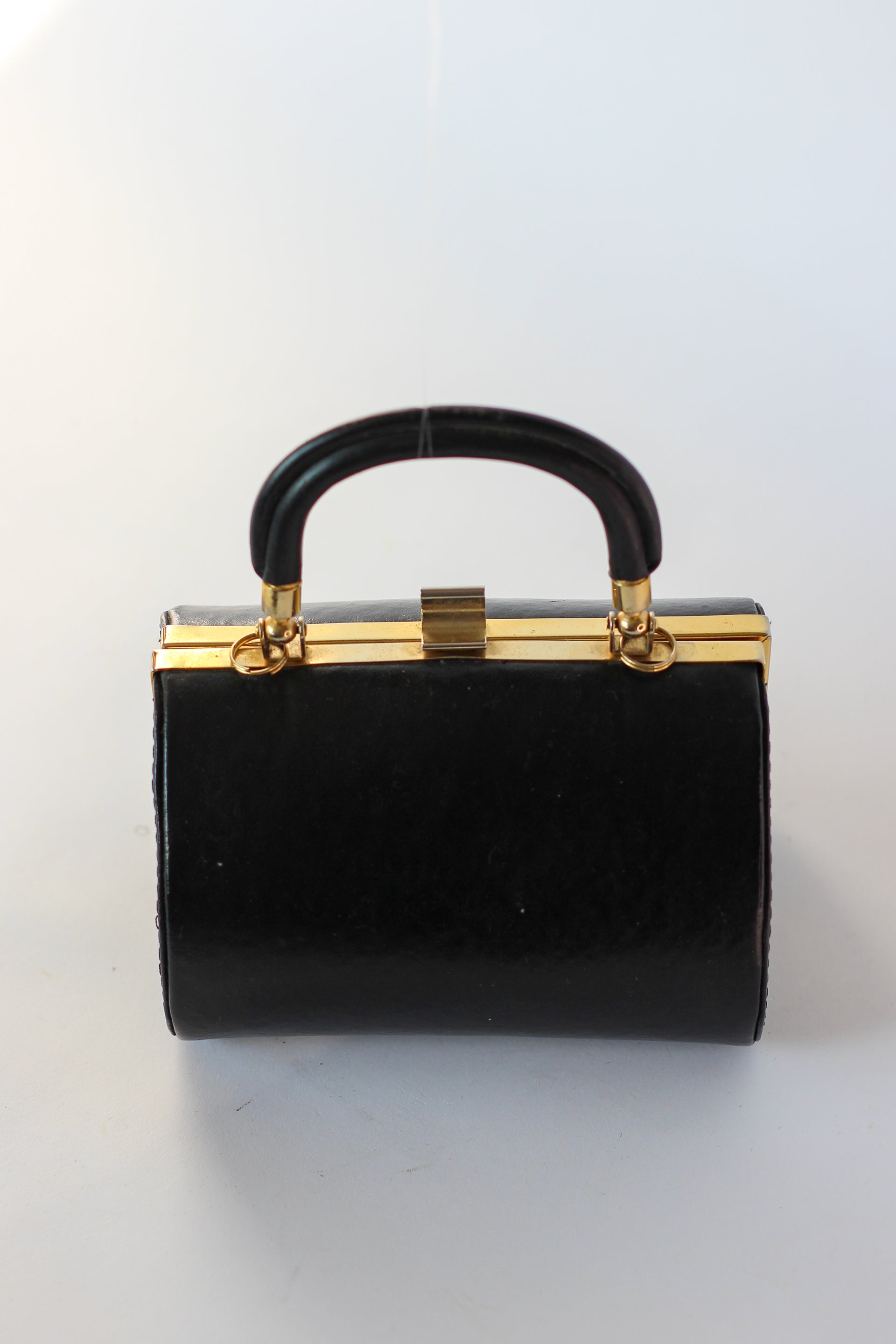 1950s 1960s Vintage Little Black Leather Box Bag/Purse