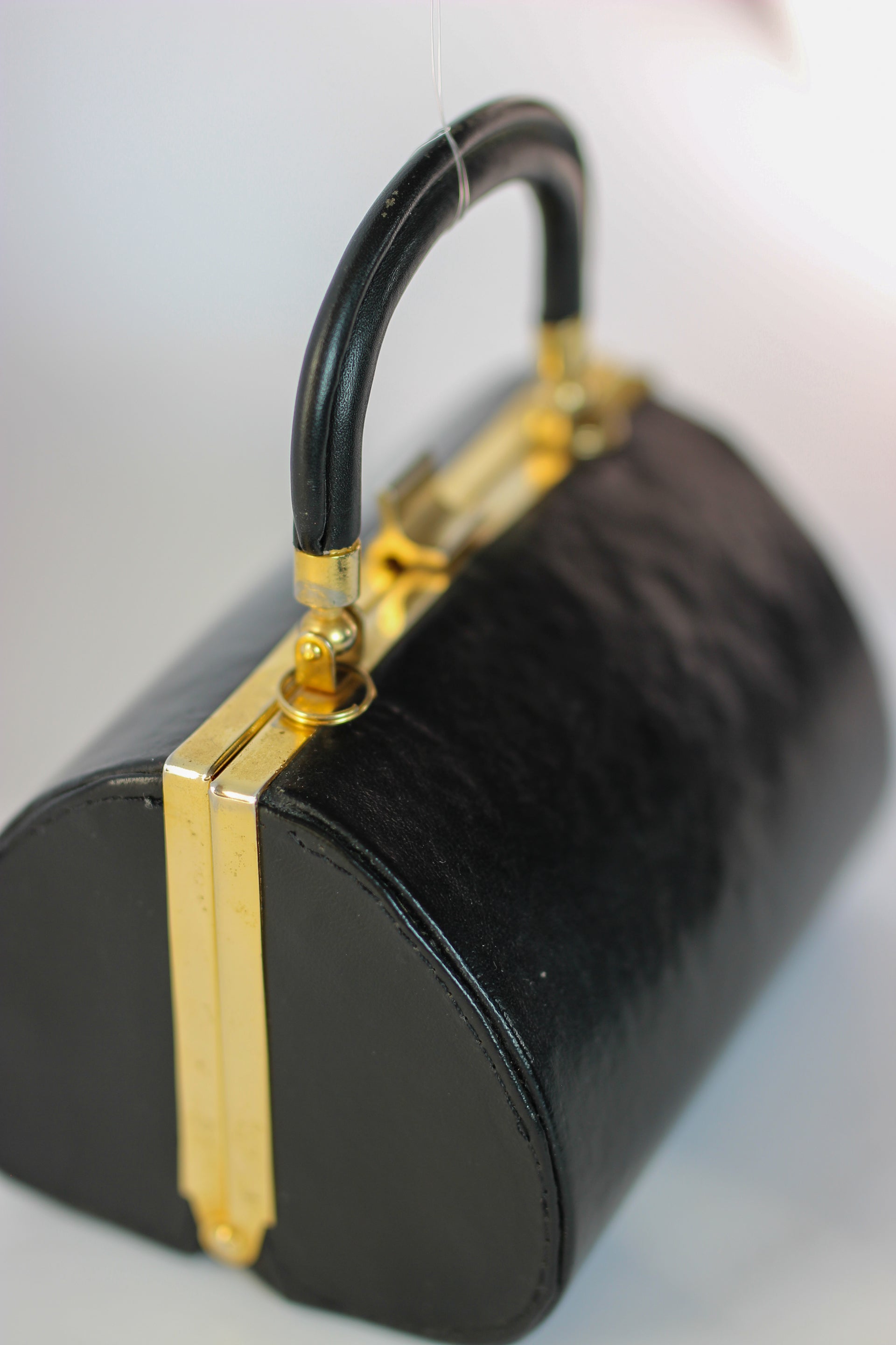 1950s 1960s Vintage Little Black Leather Box Bag/Purse