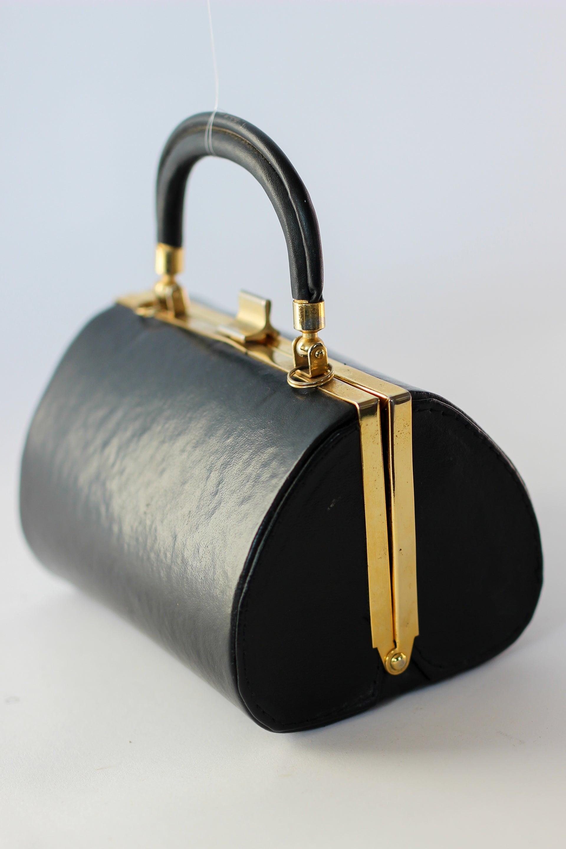 1950s 1960s Vintage Little Black Leather Box Bag/Purse