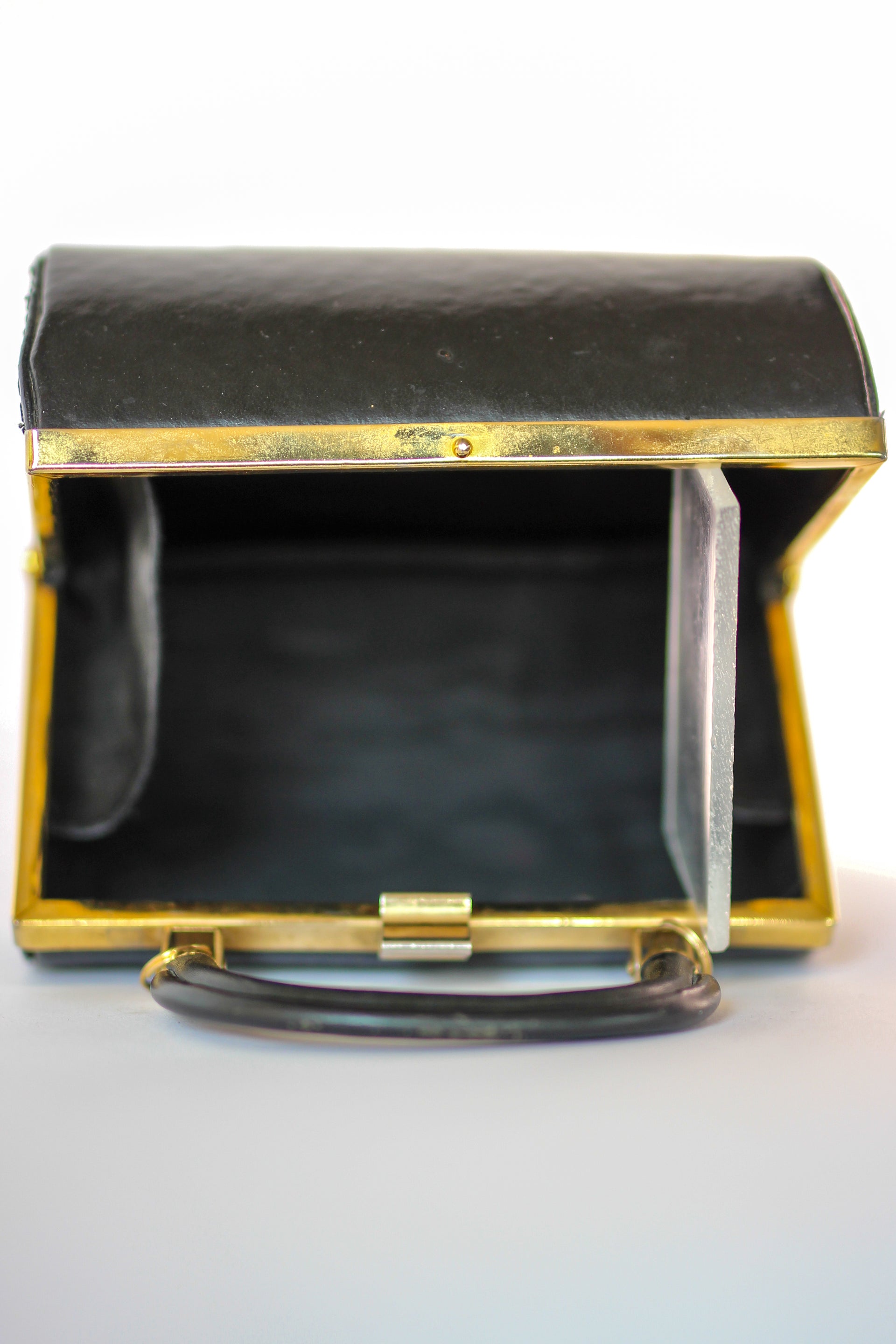 1950s 1960s Vintage Little Black Leather Box Bag/Purse