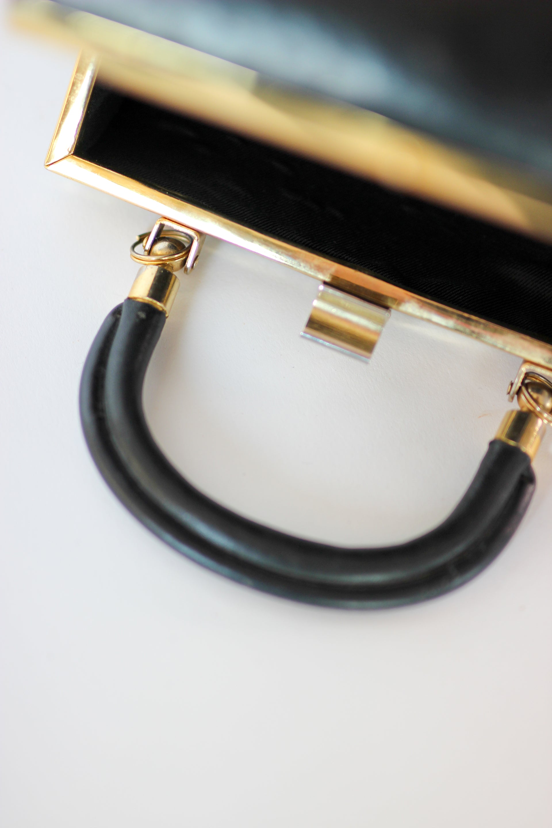 1950s 1960s Vintage Little Black Leather Box Bag/Purse